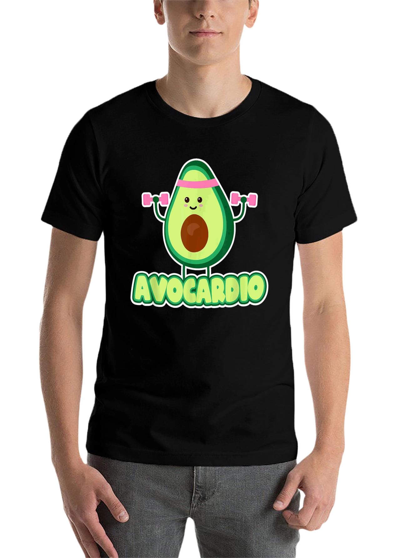 Black Avocardio Men's Black T-Shirt - Funny Avocado Workout Tee view 7