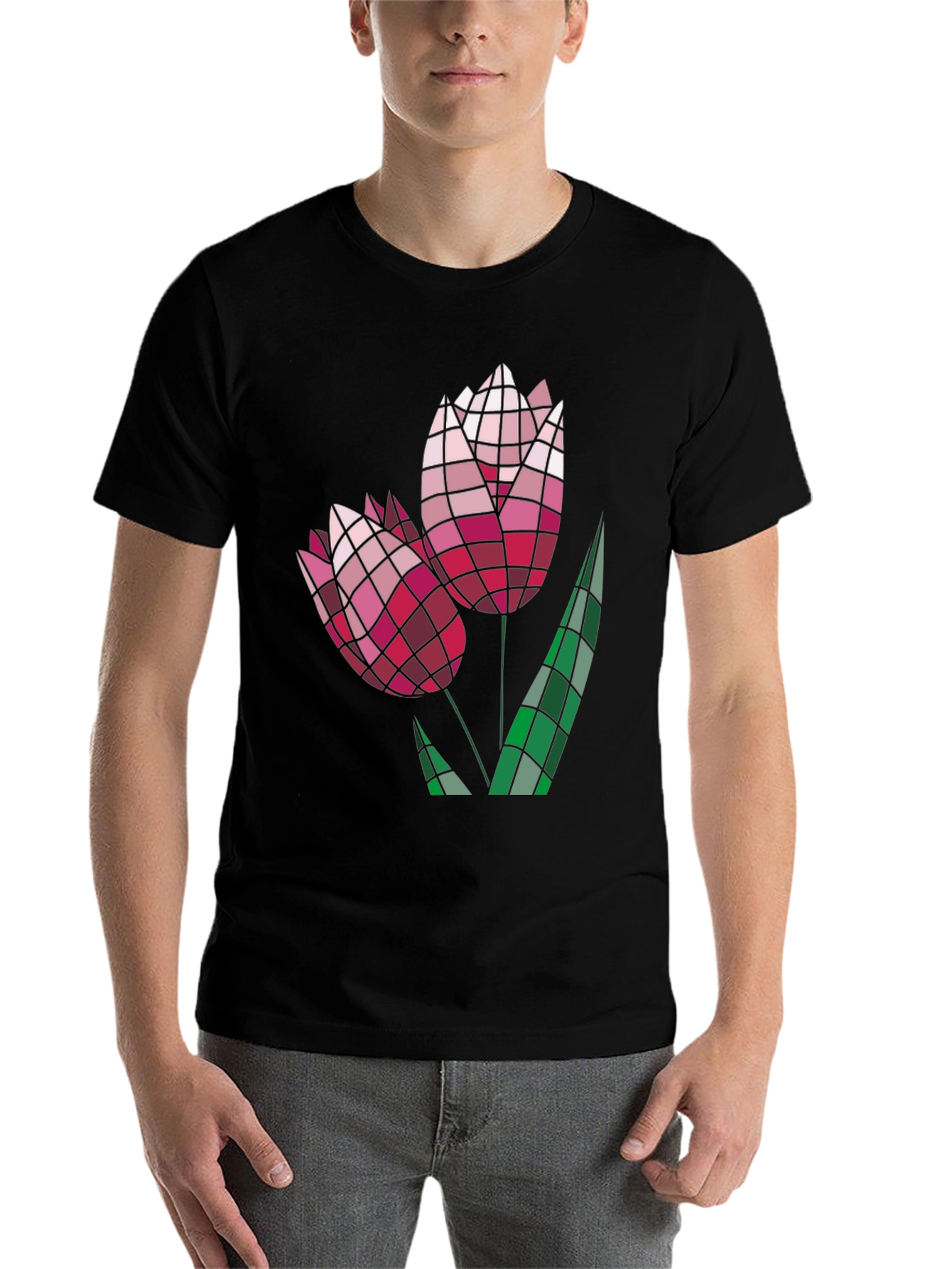Black Geometric Floral Tee view 7