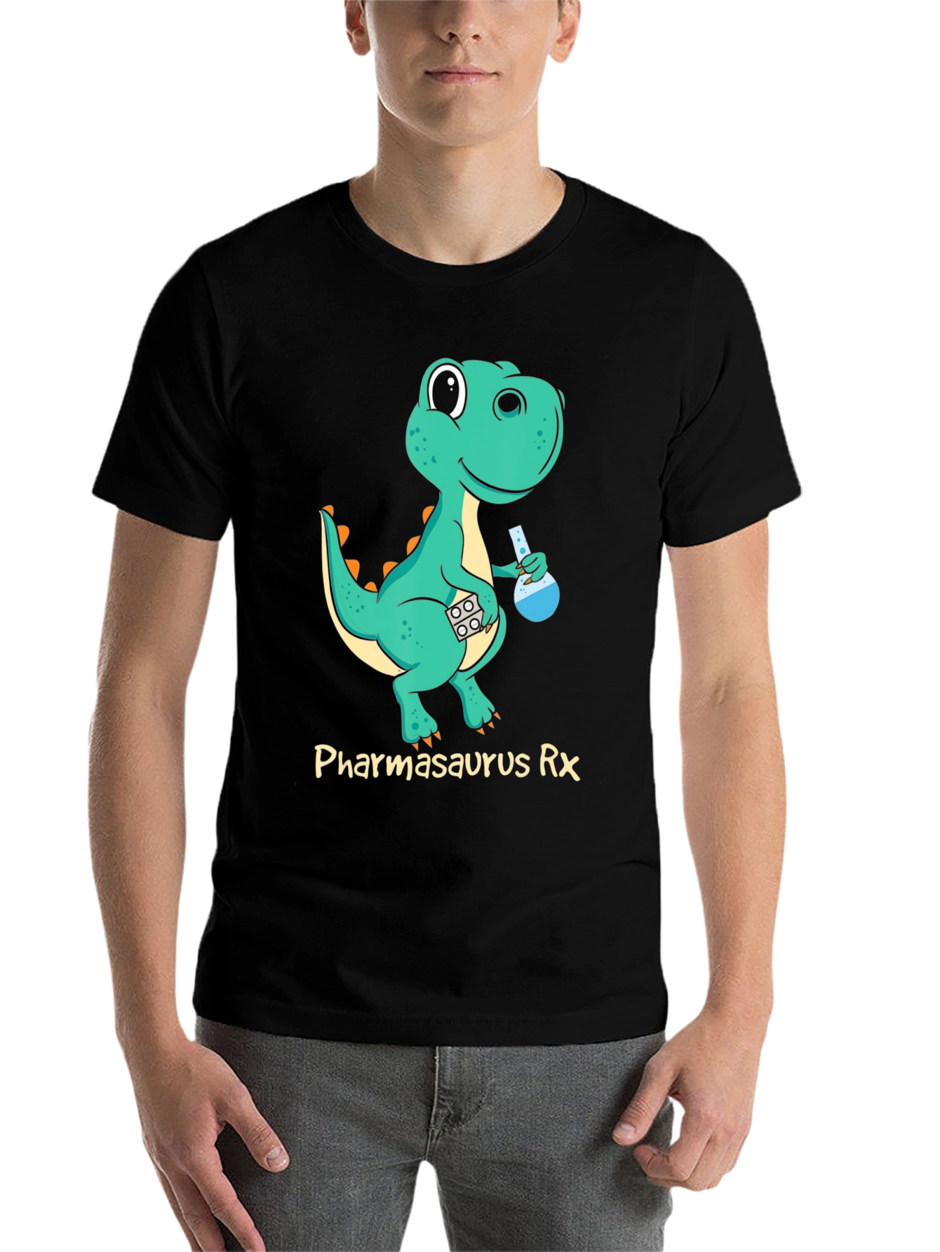 Pharmasaurus Rx Black T-Shirt - Dinosaur Pharmacist! - 7