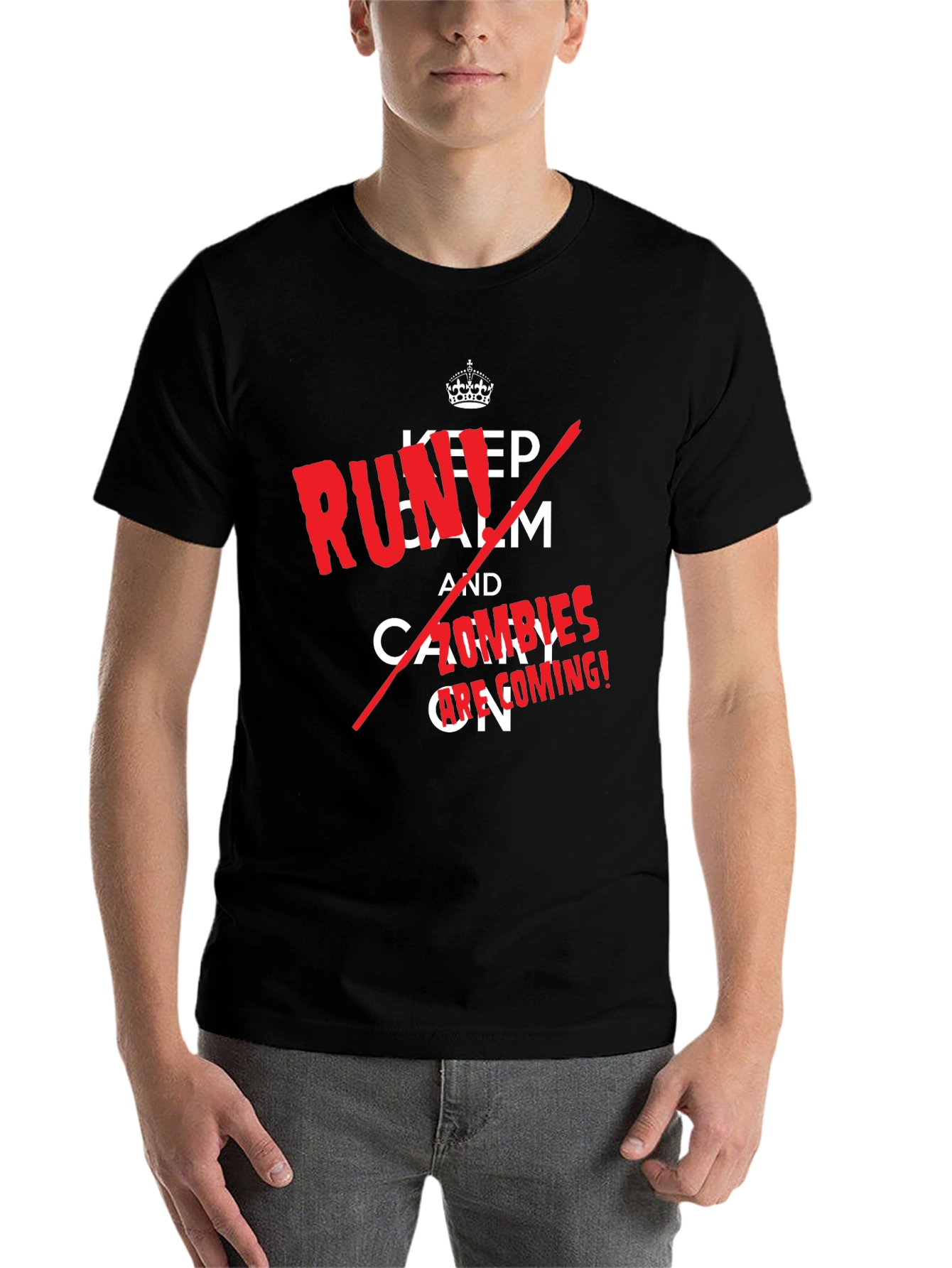 Black Keep Calm, Zombies are Coming! Novelty T-Shirt view 7