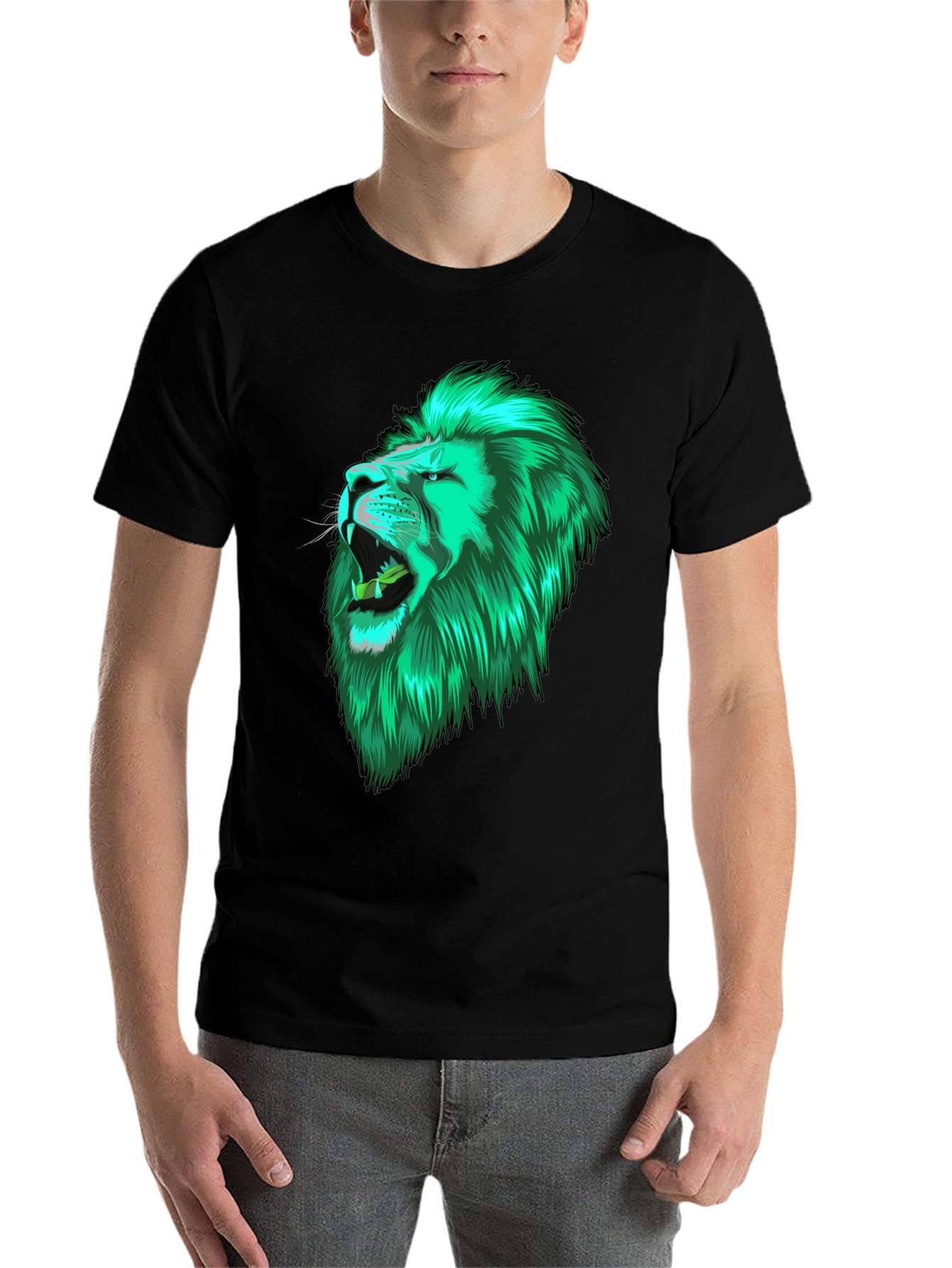 Black Lion Head Graphic Black Tee view 7