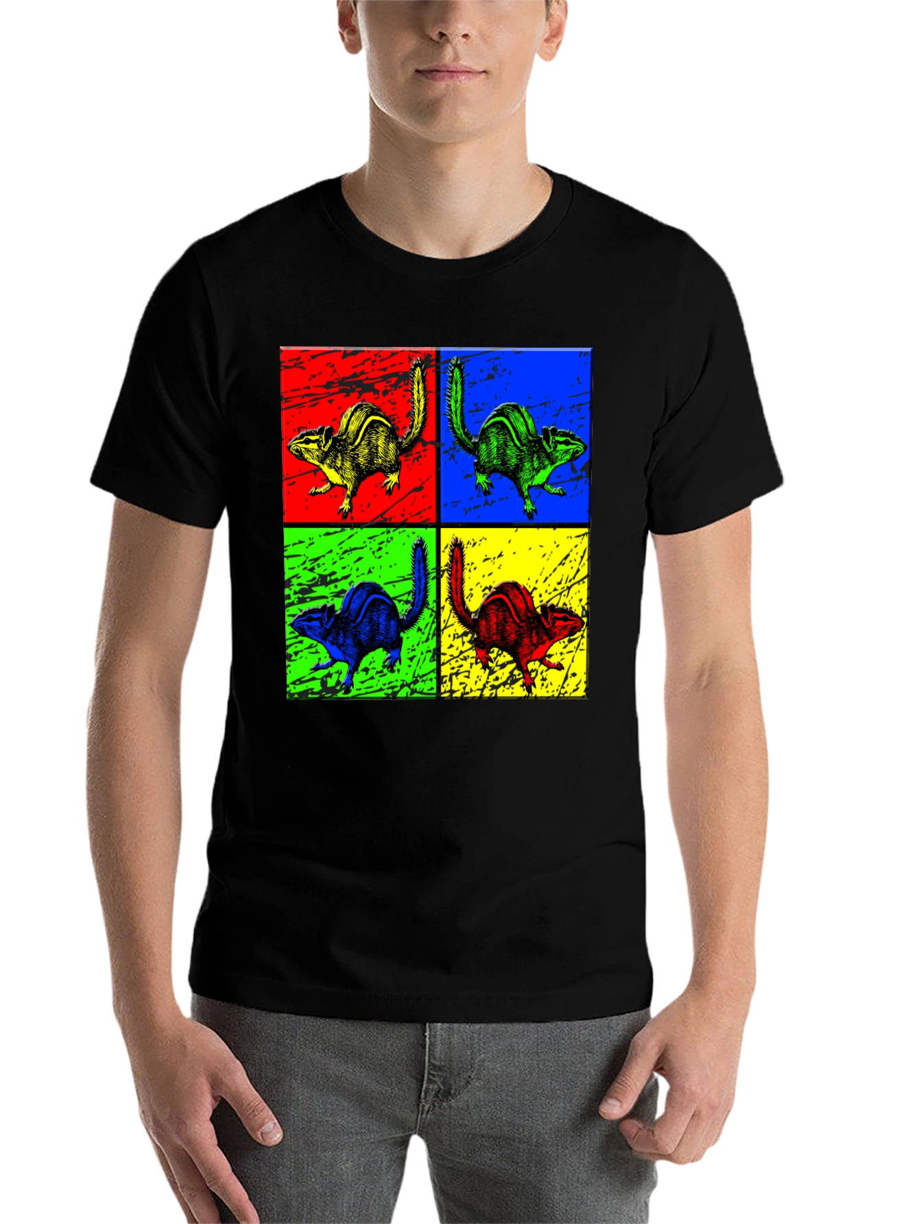 Black Pop Art Chipmunk Graphic Tee - Unique Animal Print Shirt view 7