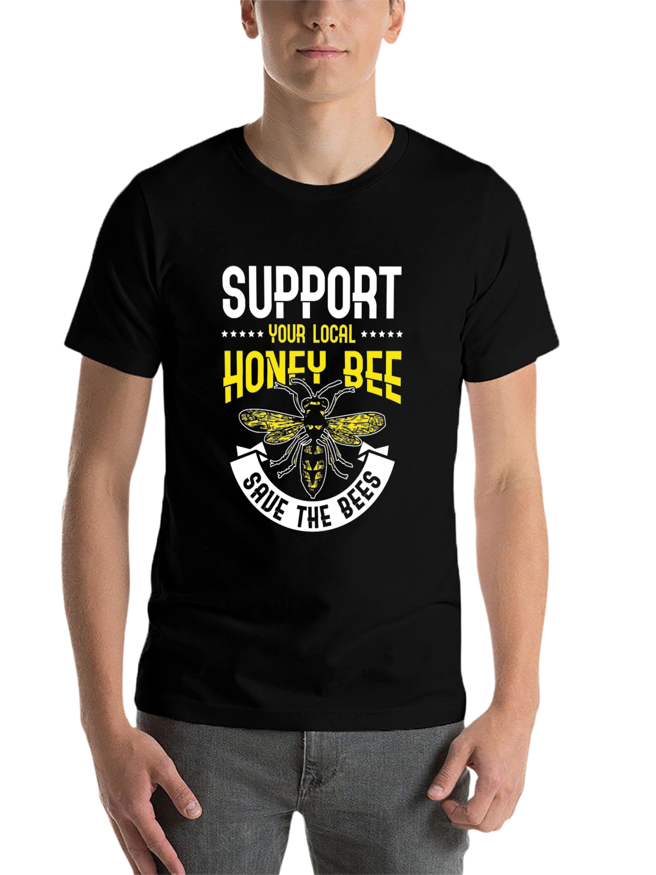 Black Support Your Local Honey Bee T-Shirt view 7