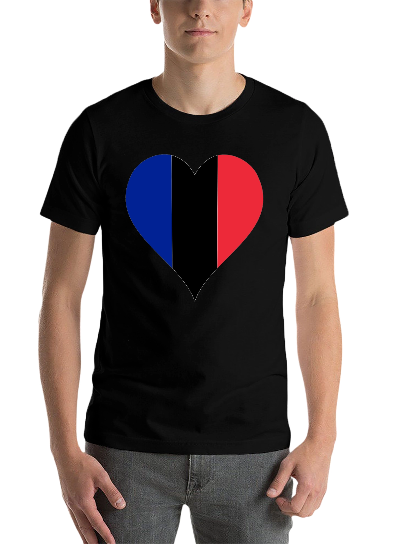 Black French Flag Heart Graphic T-Shirt view 7