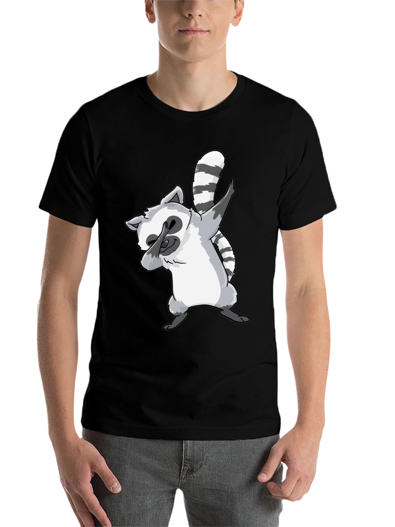 Black Dabbing Raccoon Graphic Tee - Cool & Fun Design view 7