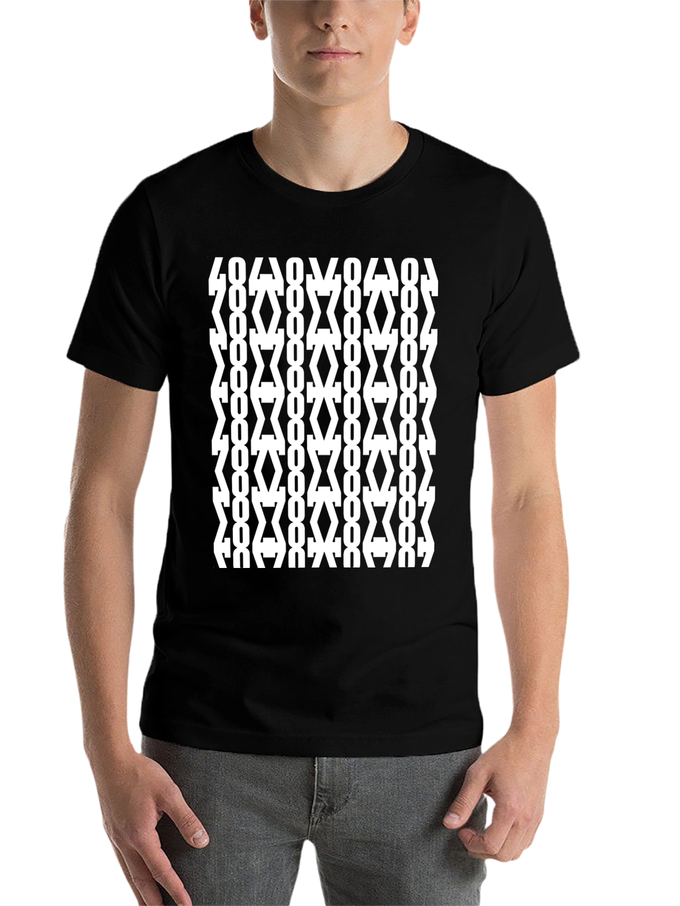Black Geometric Pattern Black T-Shirt view 7