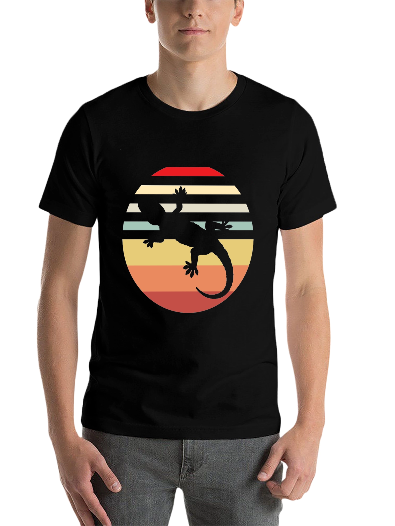 Retro Lizard Sunset Graphic Tee - Black Cotton Comfort - 7