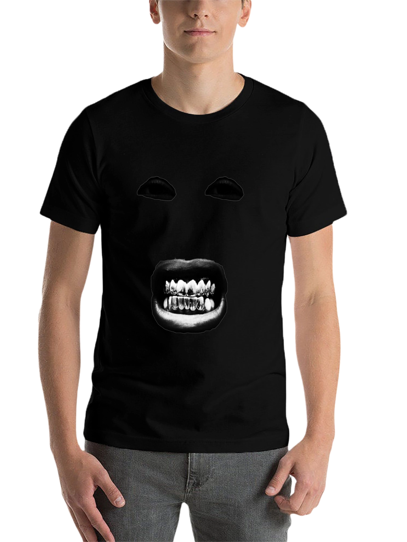 Black Mysterious Face Graphic T-Shirt - Bold Black Tee view 7