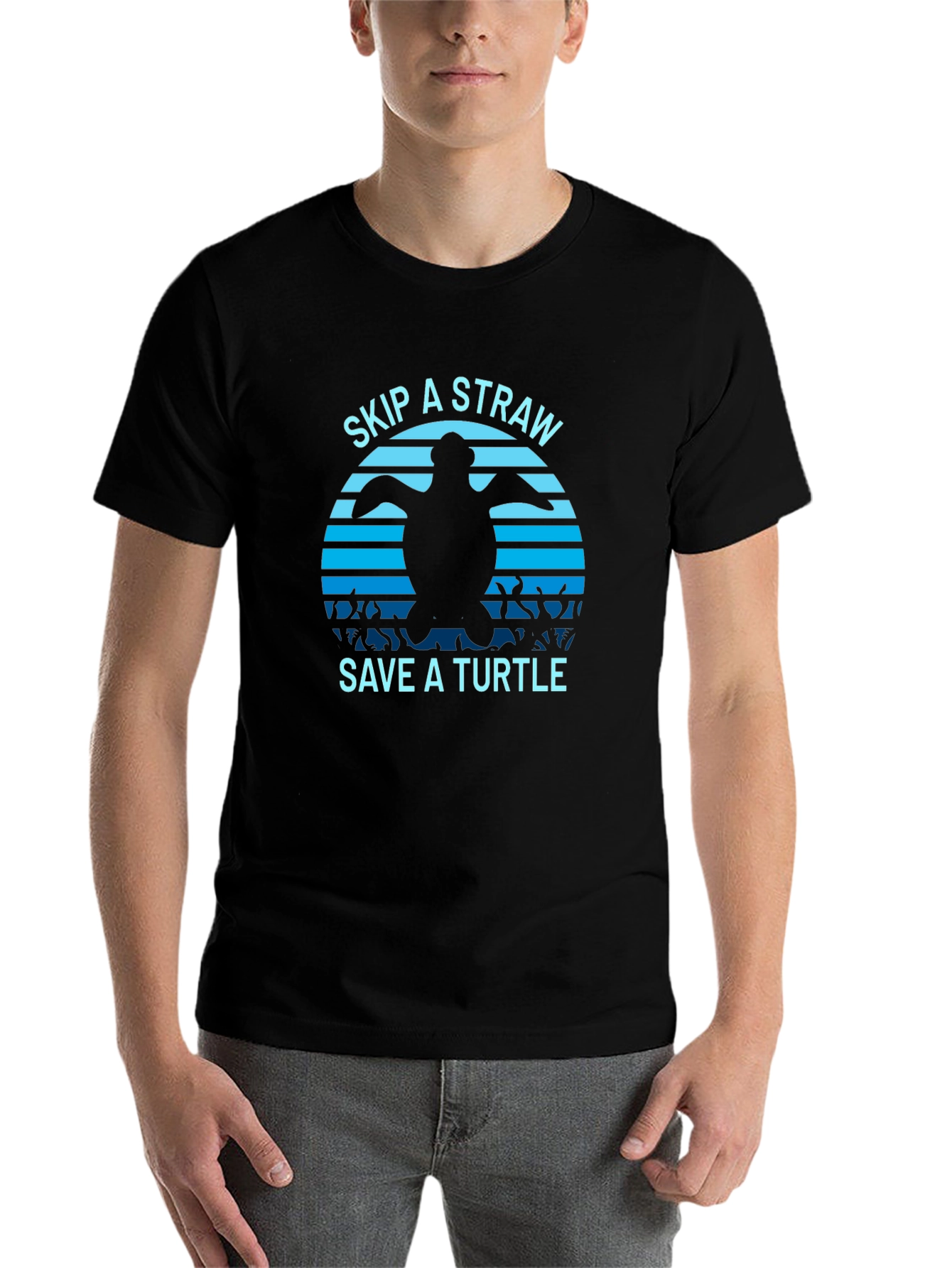 Black Skip a Straw Save a Turtle T-Shirt view 7
