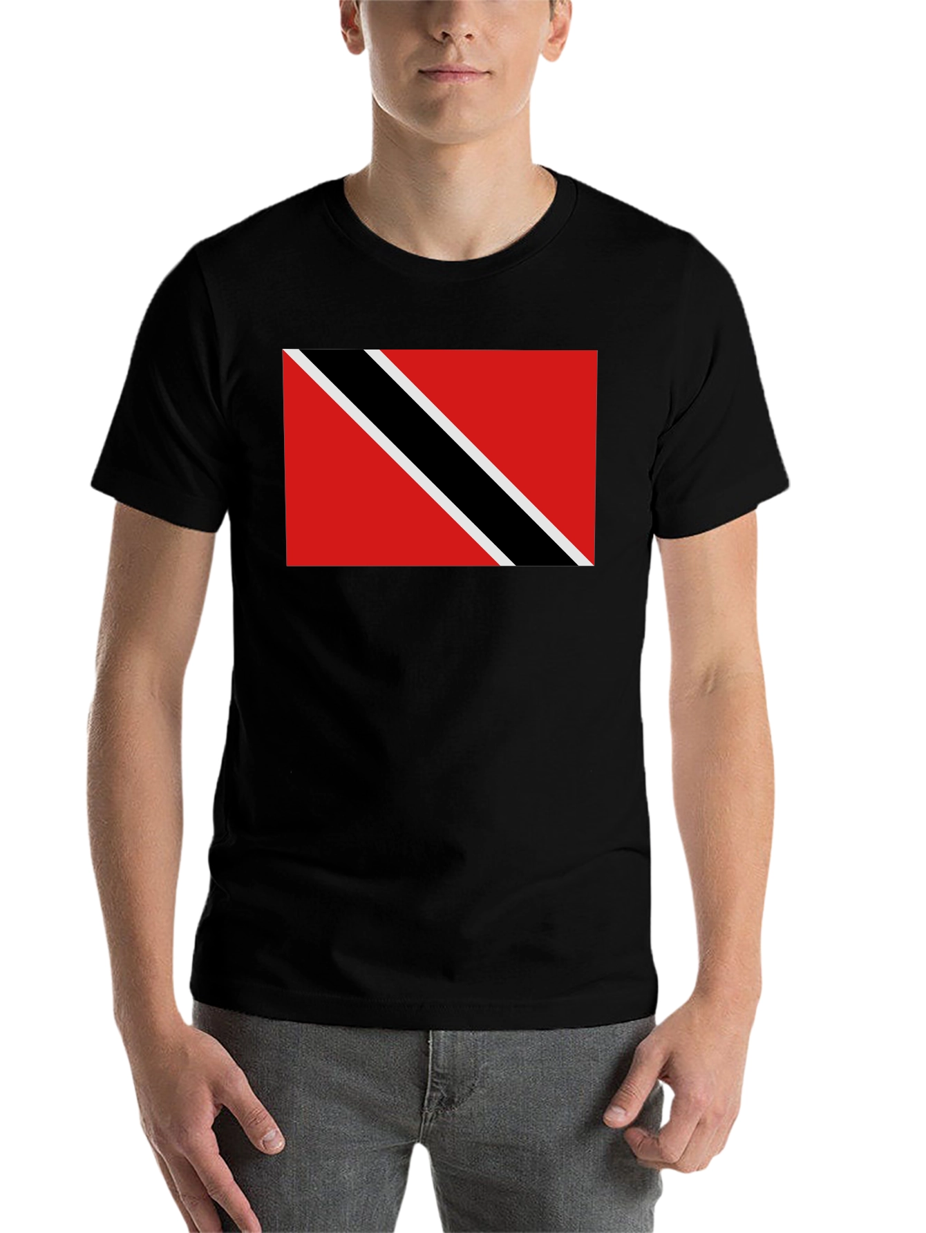 Black Trinidad & Tobago Flag T-Shirt - Black Crew Neck view 7