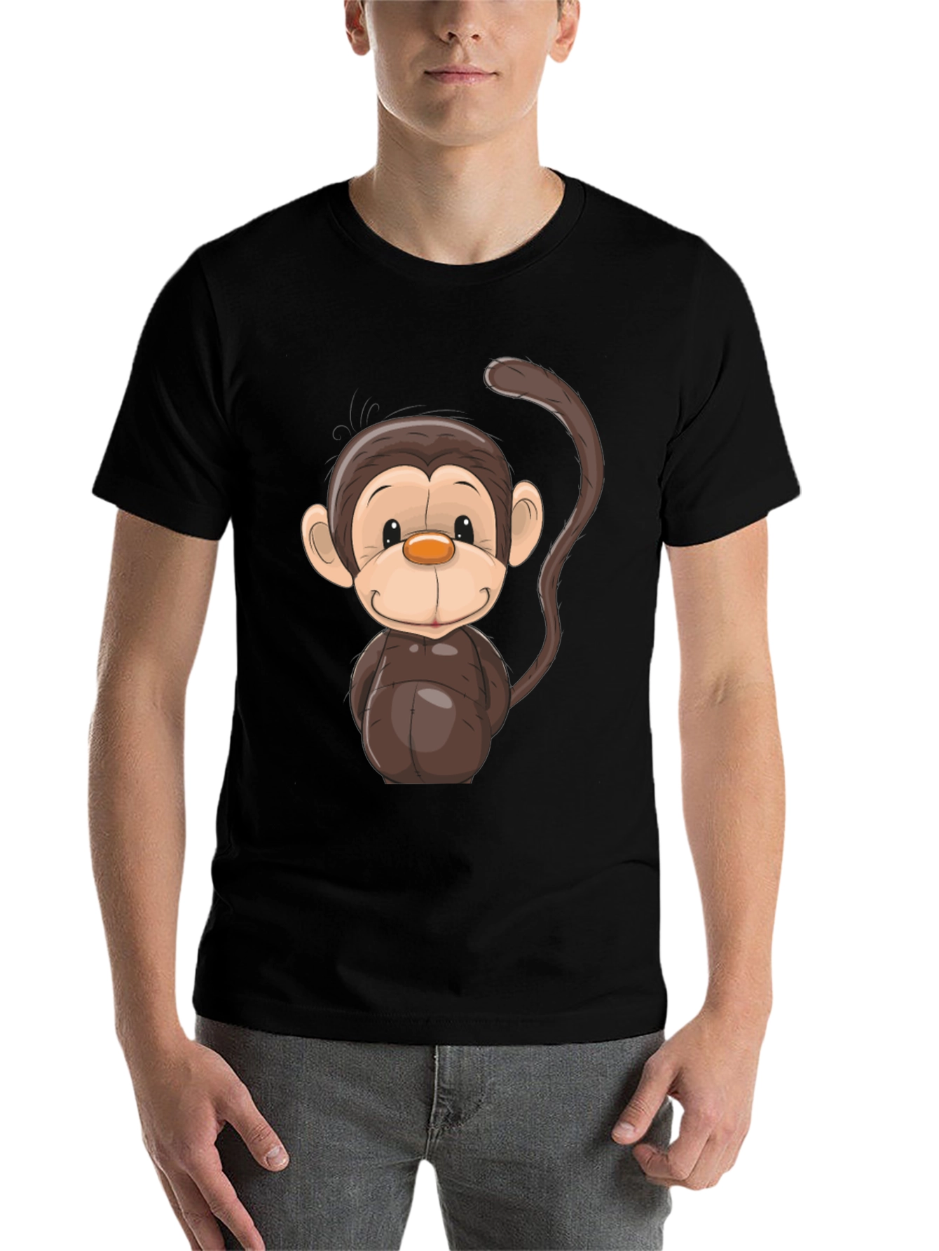 Black Cartoon Monkey Graphic Tee - Black view 7