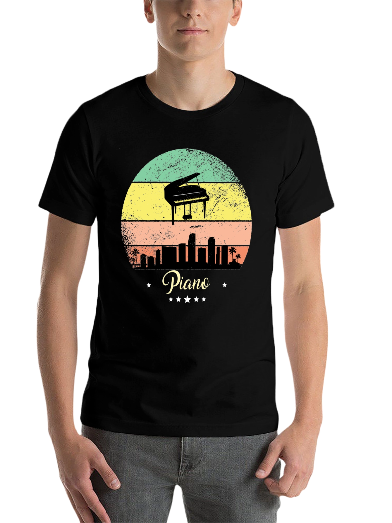Black Piano Sunset T-Shirt - Musician Apparel view 7