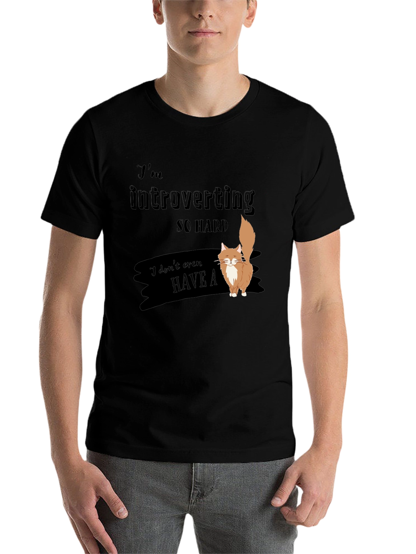 Black Introverted Cat T-Shirt - Soft Cotton Blend view 7