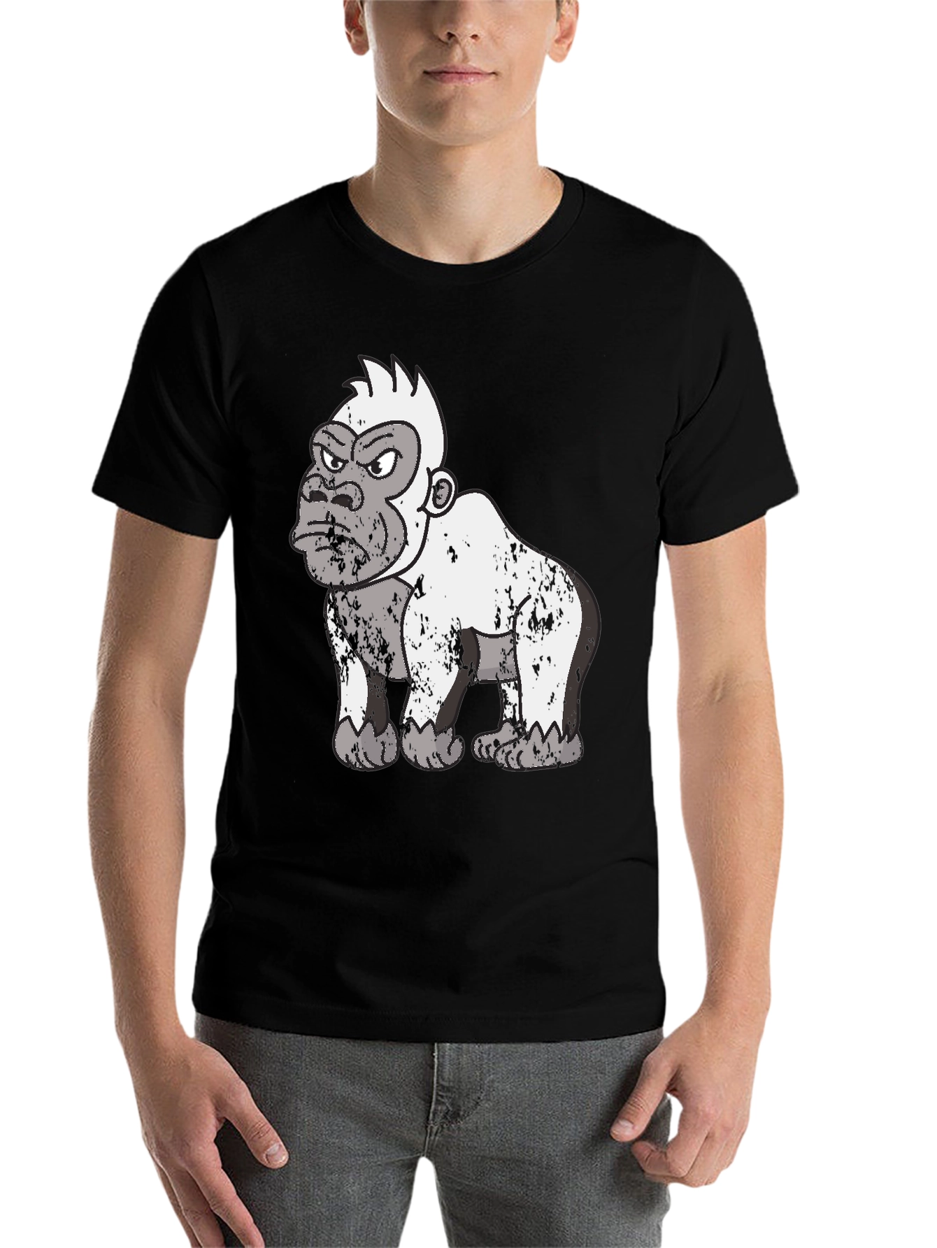 Black Grumpy Gorilla Graphic Tee - Black Cotton T-Shirt view 7
