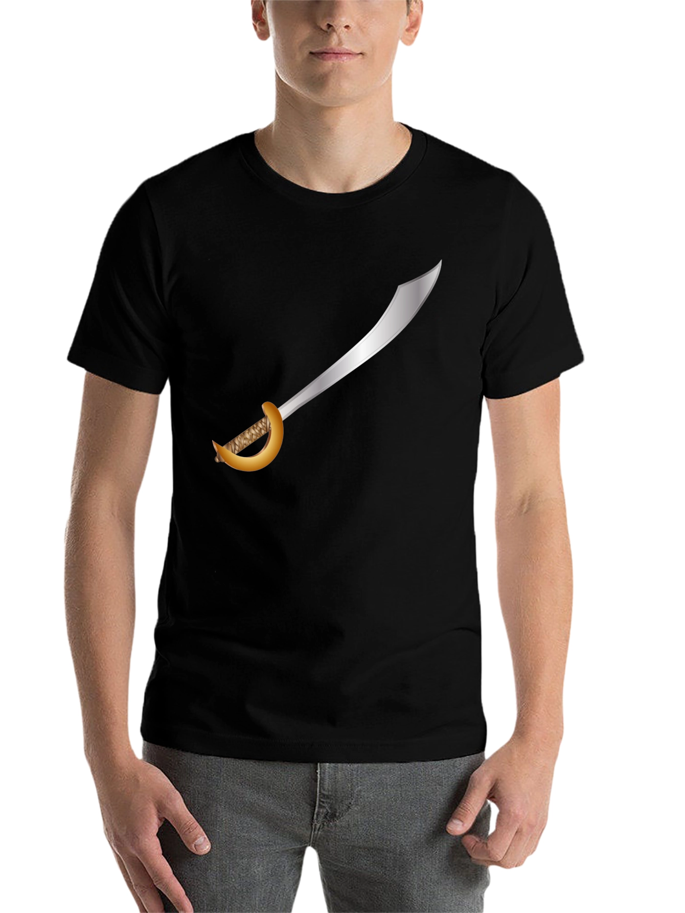 Black Pirate Cutlass T-Shirt - Black Cotton Tee view 7