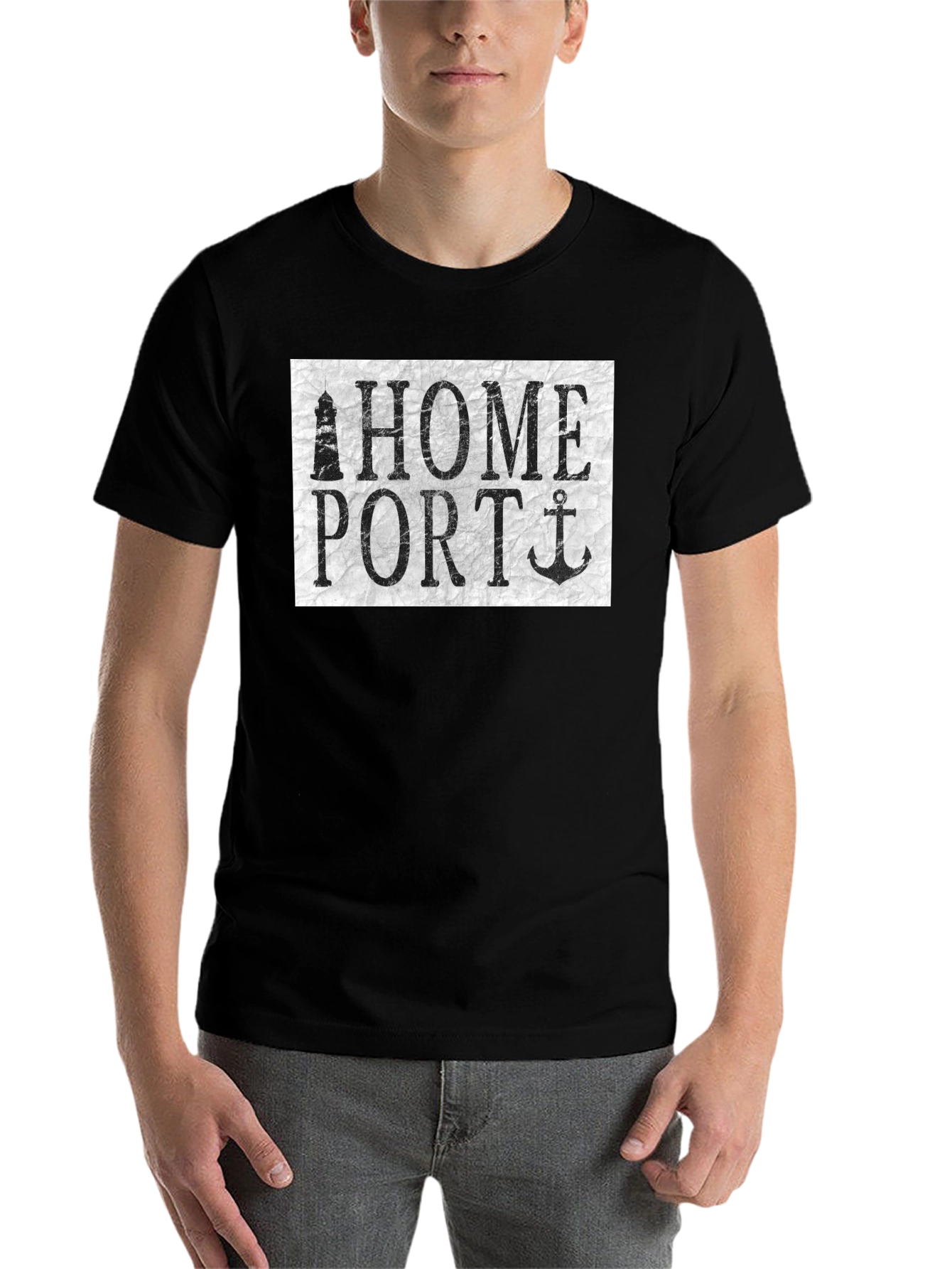 Black Home Port Graphic Tee - Nautical Anchor Lighthouse Shirt view 7