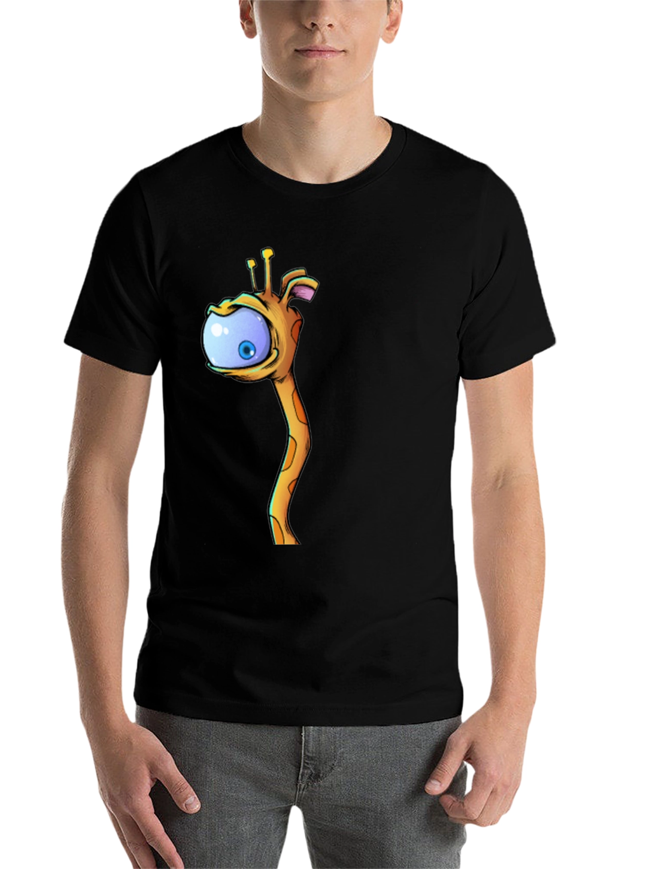 Black Cartoon Giraffe Eye T-Shirt - Black Cotton Tee view 7