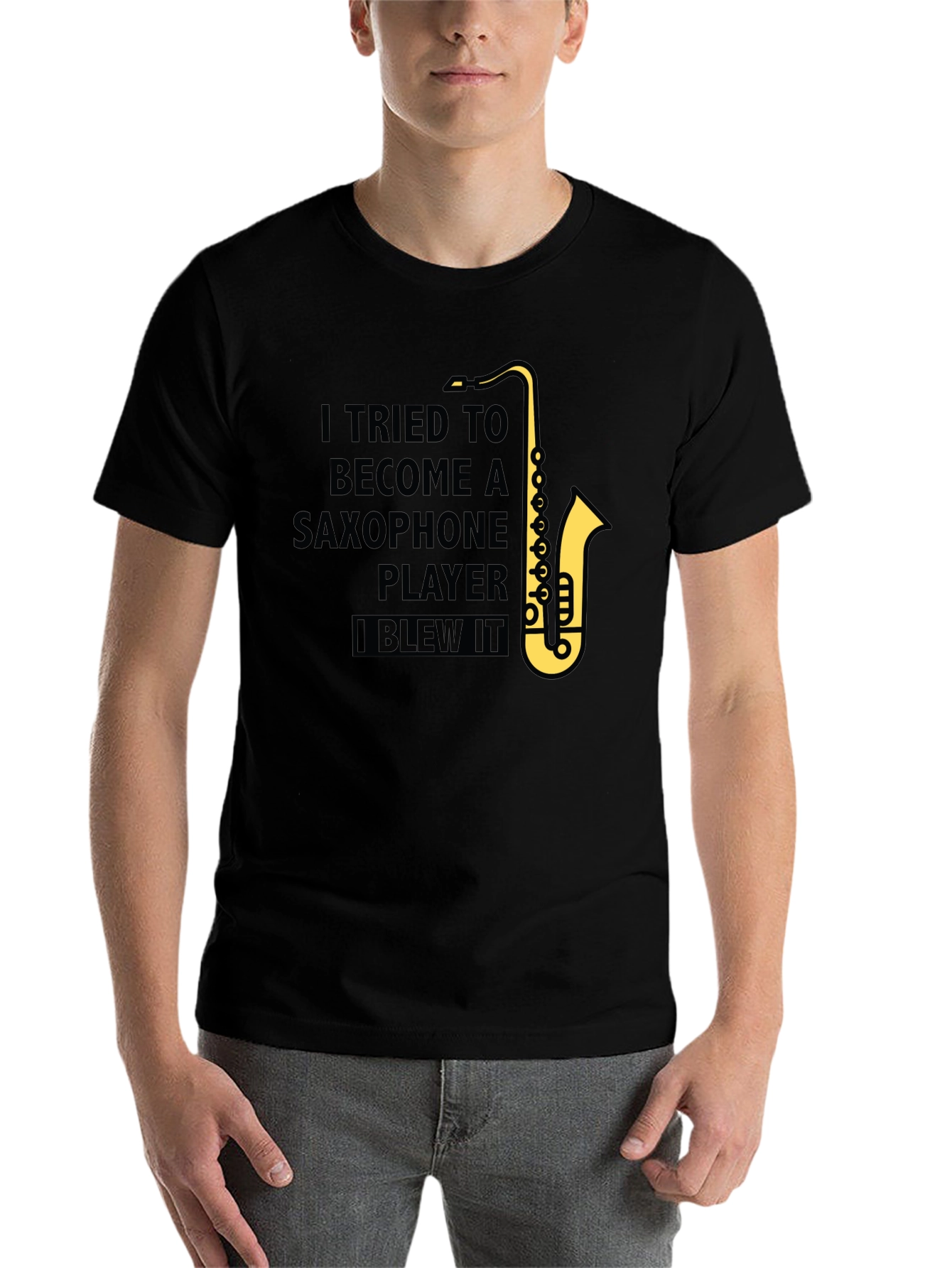 Black Saxophone Player Humor T-Shirt - "I Blew It" view 7