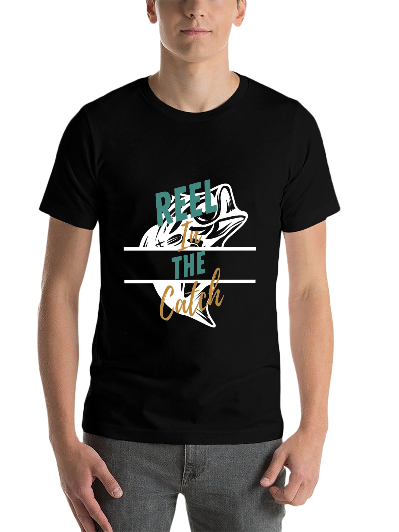 Black Reel It In Catch Fish Graphic Tee view 7
