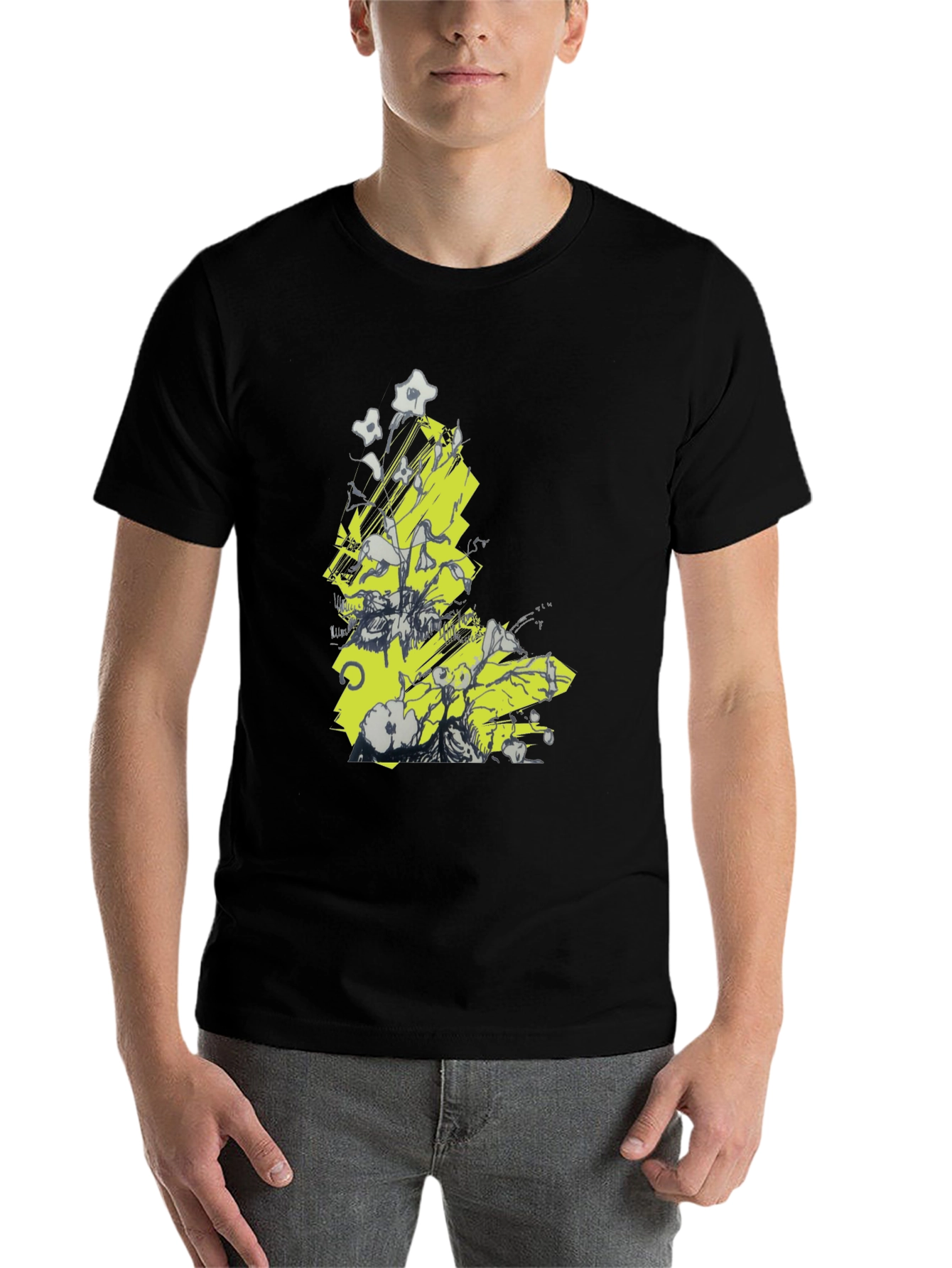 Black Abstract Graphic Tee - Black Cotton T-Shirt view 7