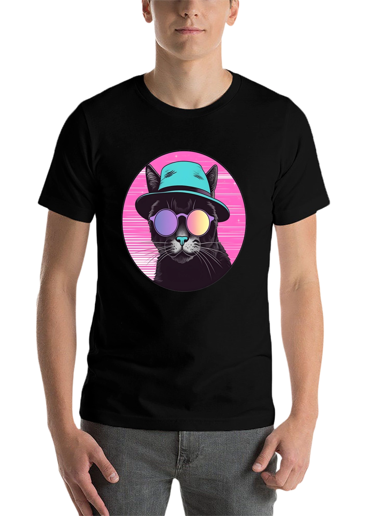 Black Cool Cat Retro T-Shirt view 7