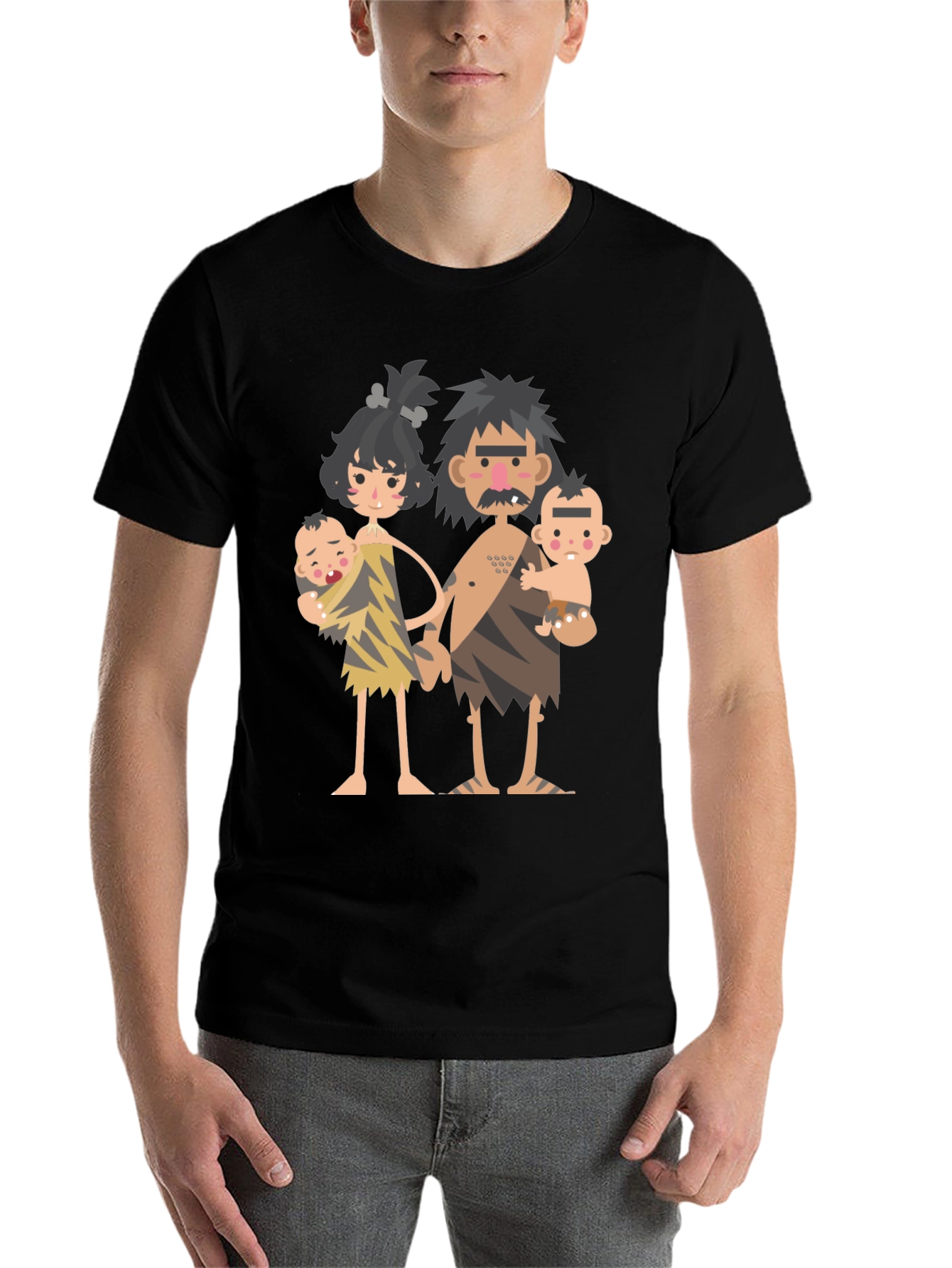 Black Cartoon Caveman Family Graphic T-Shirt view 7