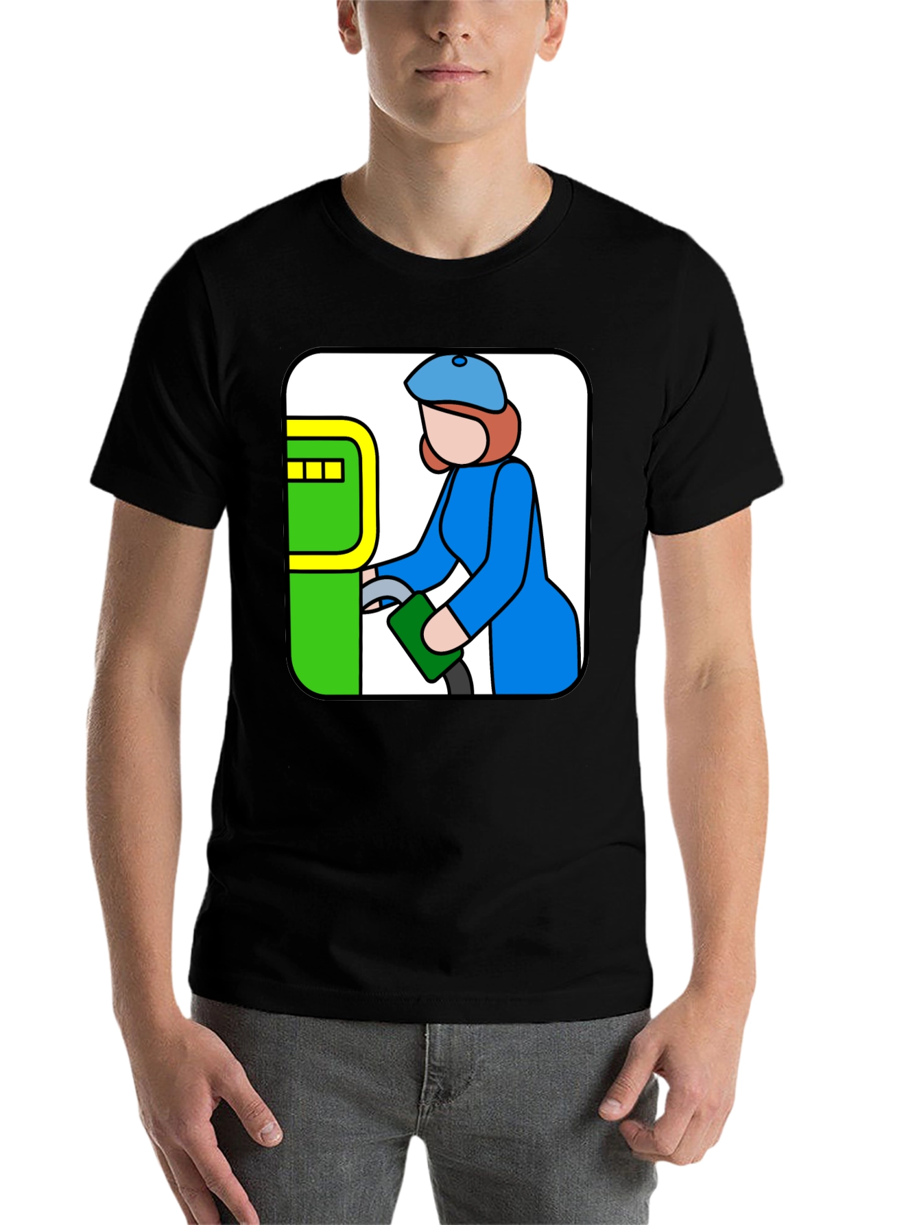 Black Cartoon Gas Station T-Shirt - Black Cotton Tee view 7