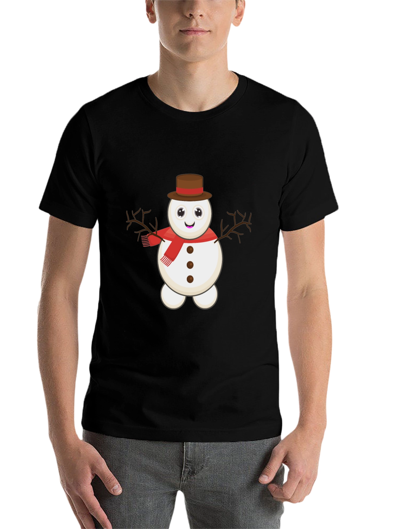 Black Cute Snowman Graphic Tee view 7