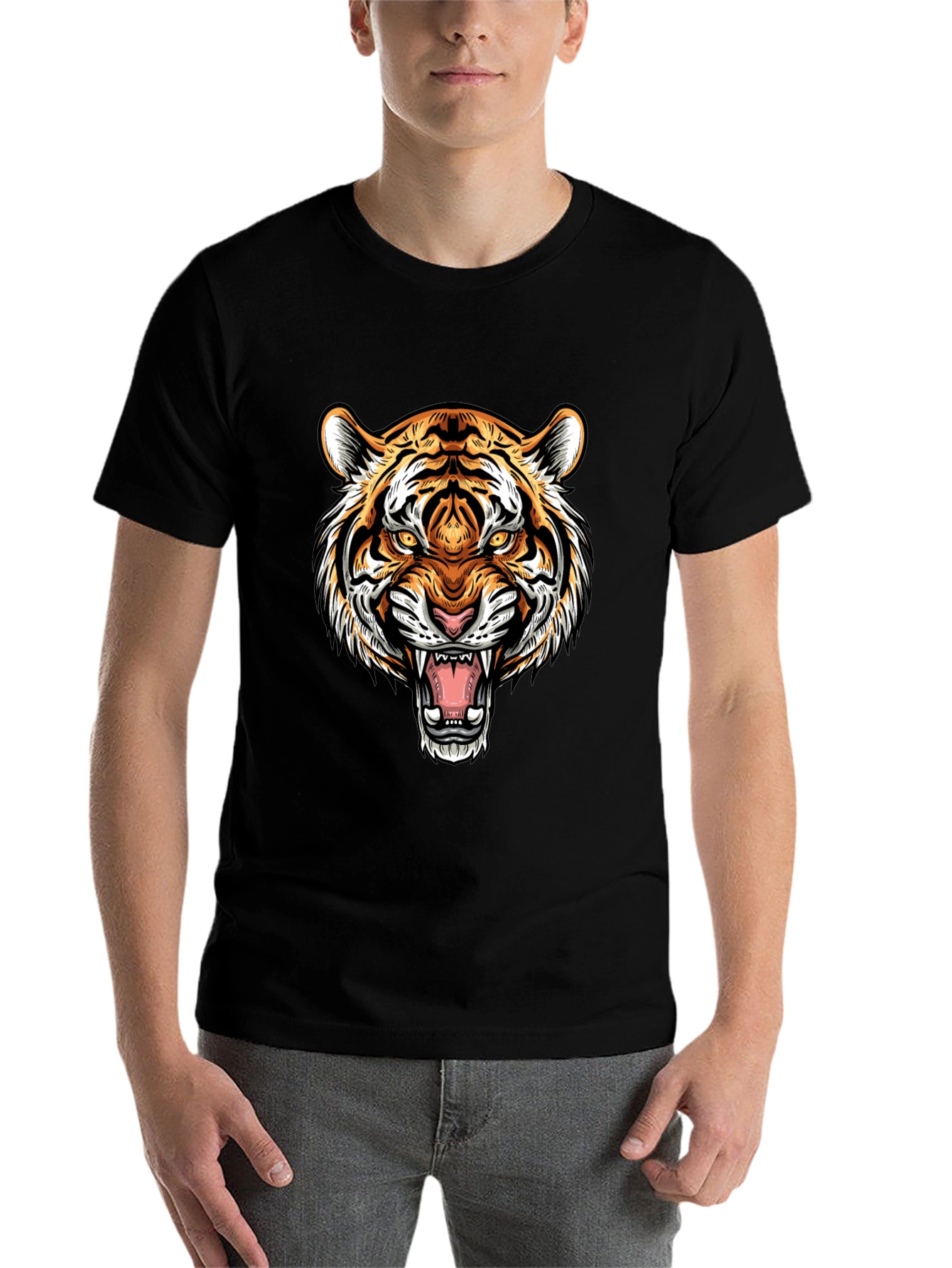 Black Roaring Tiger Graphic Tee - Black Cotton T-Shirt view 7