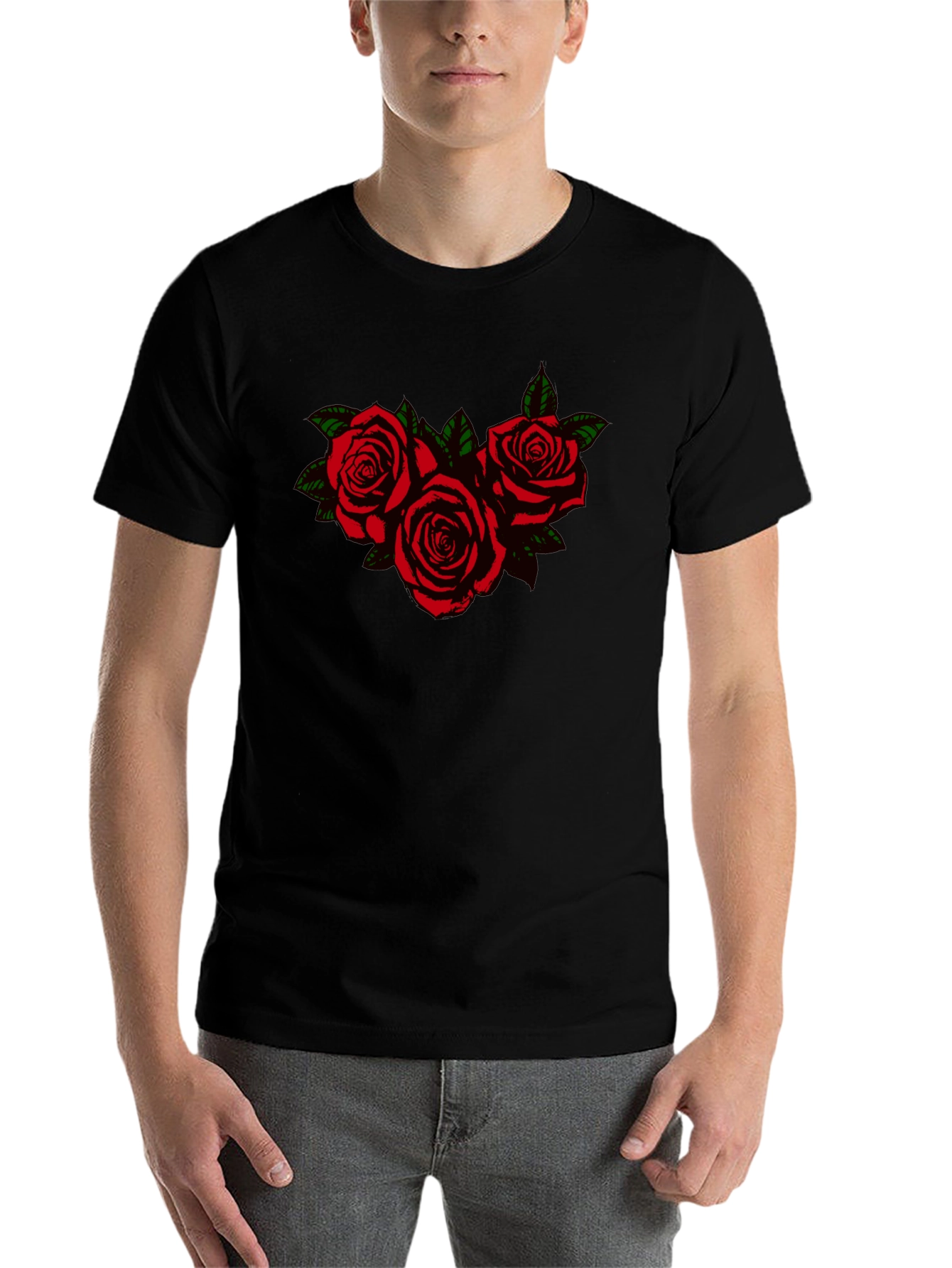 Black Black T-Shirt with Rose Graphic view 7