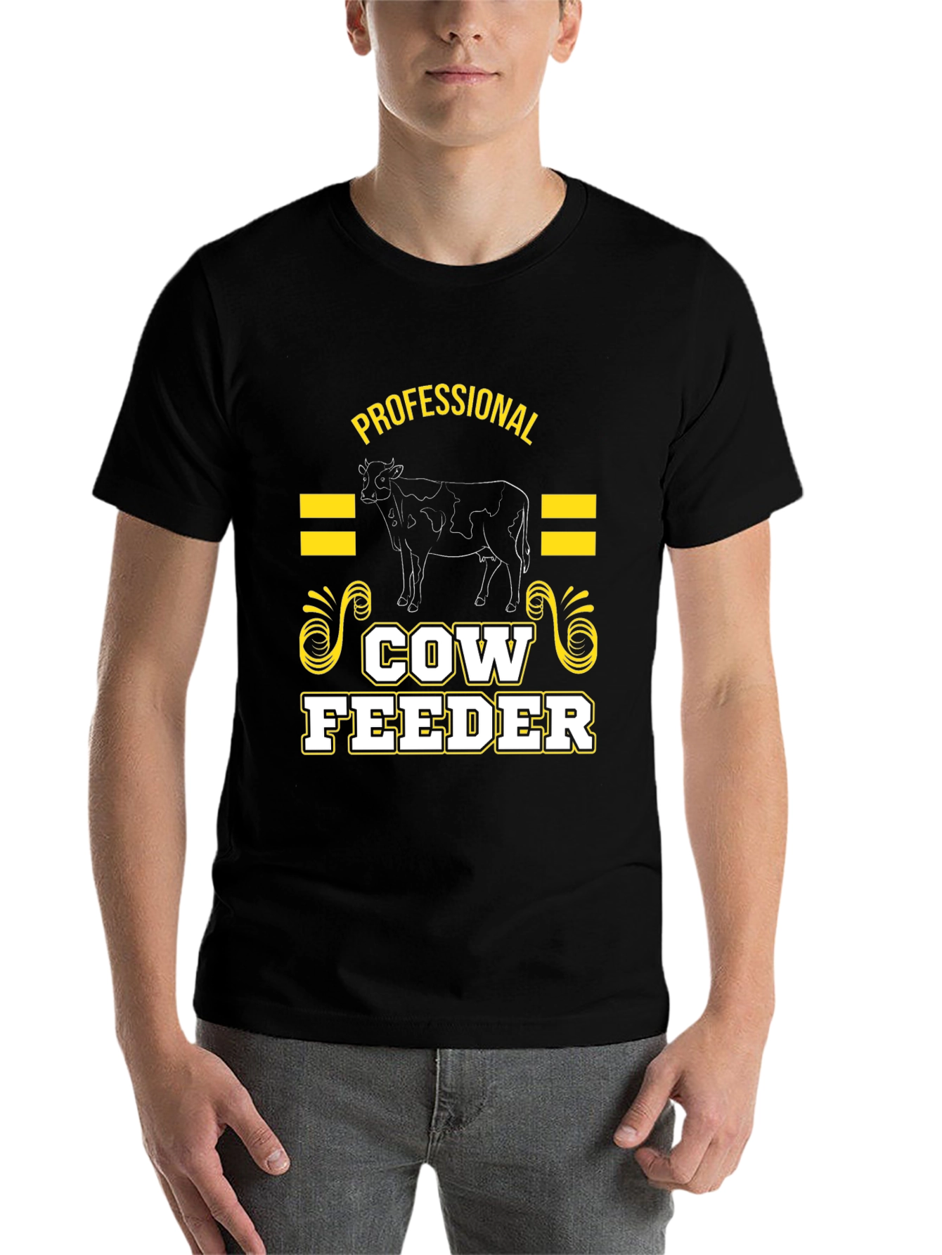 Black Professional Cow Feeder Graphic T-Shirt view 7