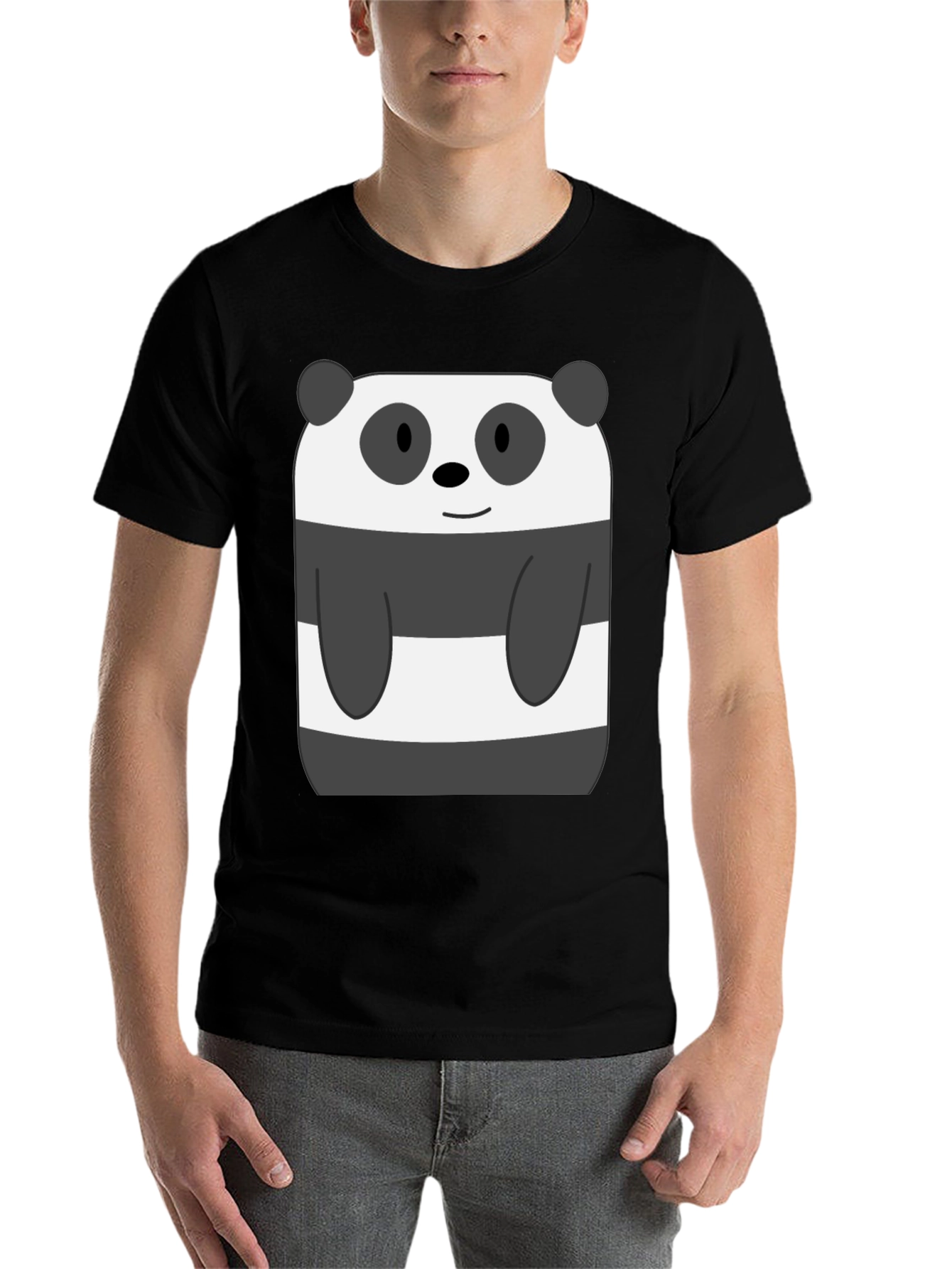 Black Cartoon Panda Bear Graphic Black T-Shirt view 7