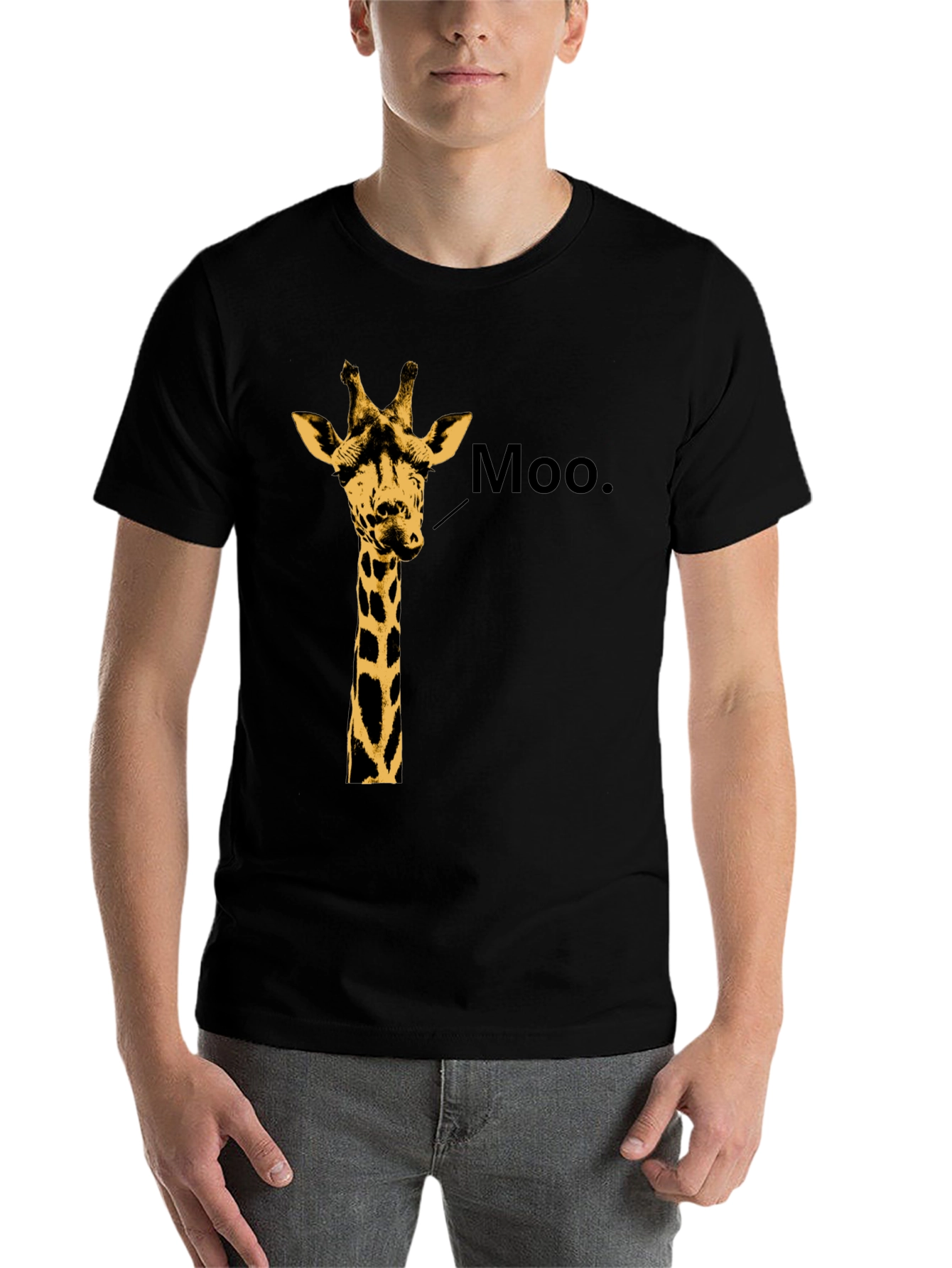 Black Giraffe Moo T-Shirt - Funny Animal Graphic Tee view 7