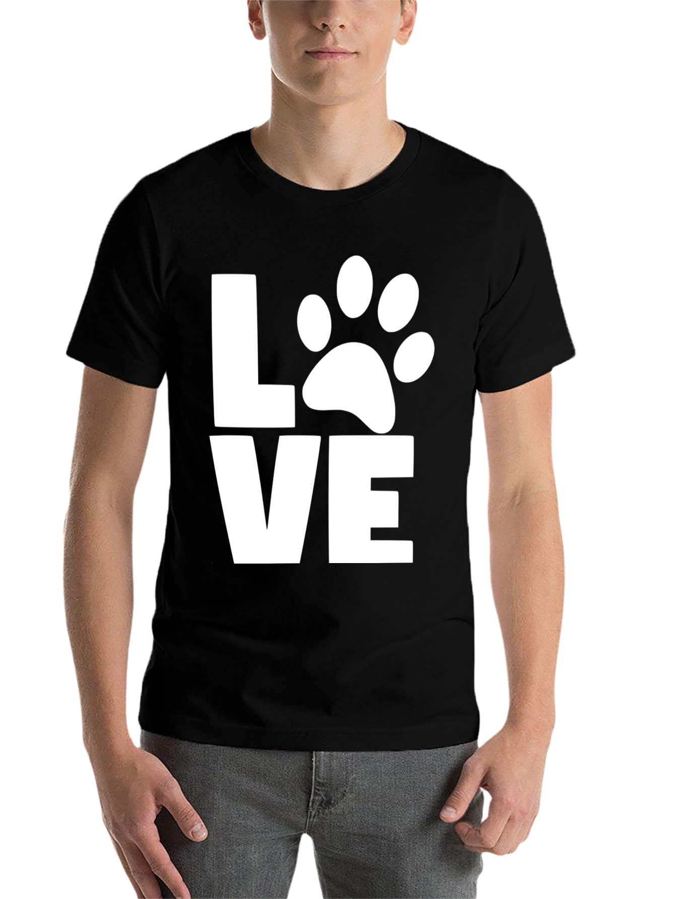 Black Love Dog Paw Print T-Shirt -  Unisex Black Tee view 7