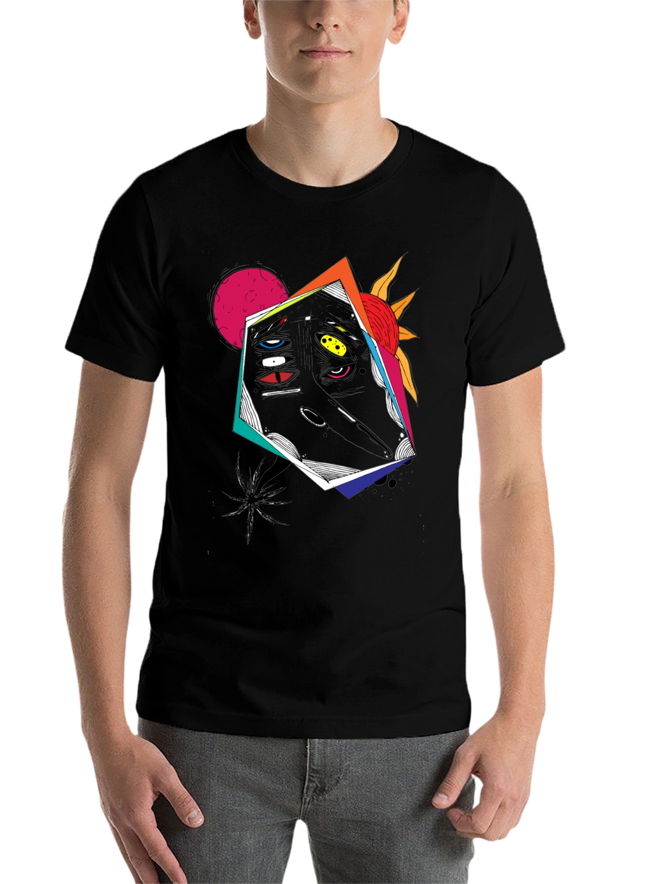 Black Abstract Graphic Print Black Tee view 7