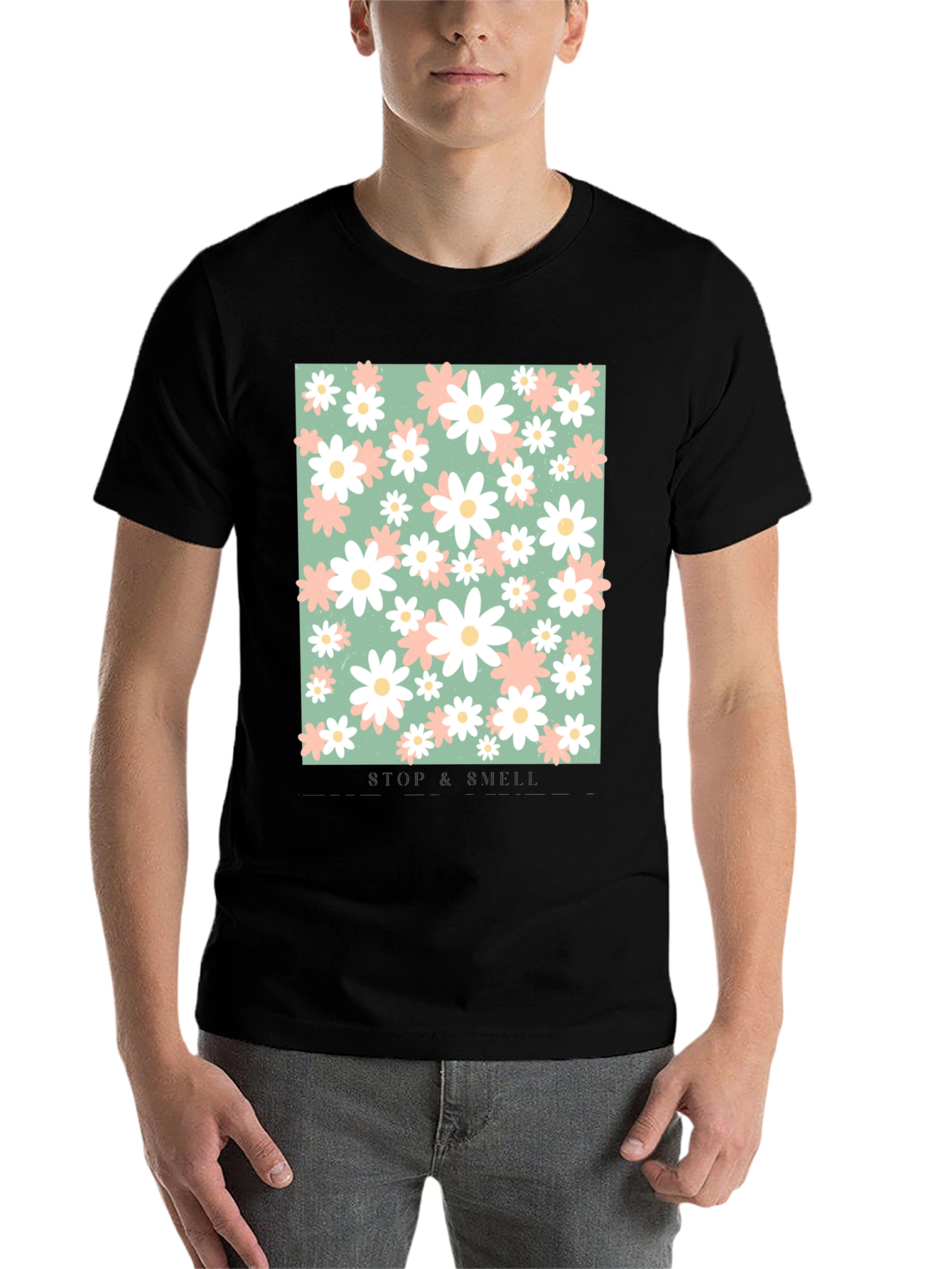 Black Floral Print T-Shirt - Stop and Smell the Flowers view 7