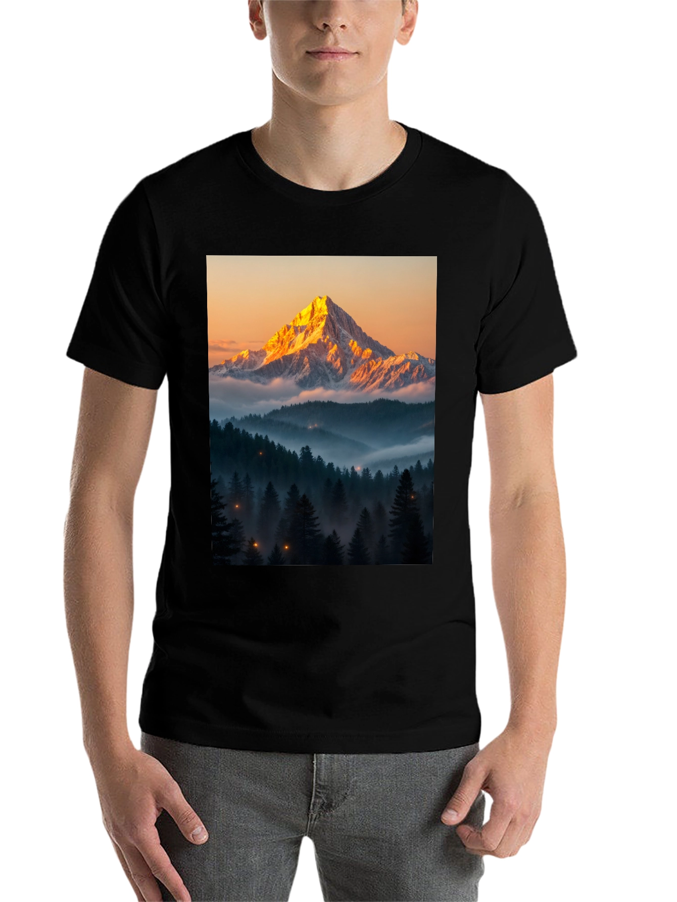 Mountain Peak Forest Graphic Tee - Black - 7