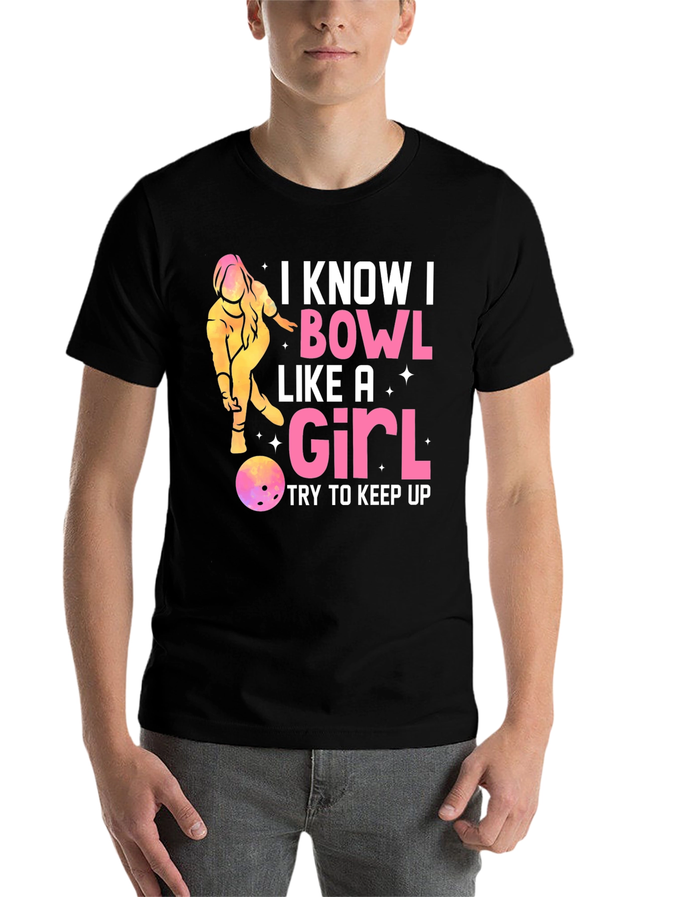 Black I Bowl Like a Girl T-Shirt - Funny Bowling Tee view 7