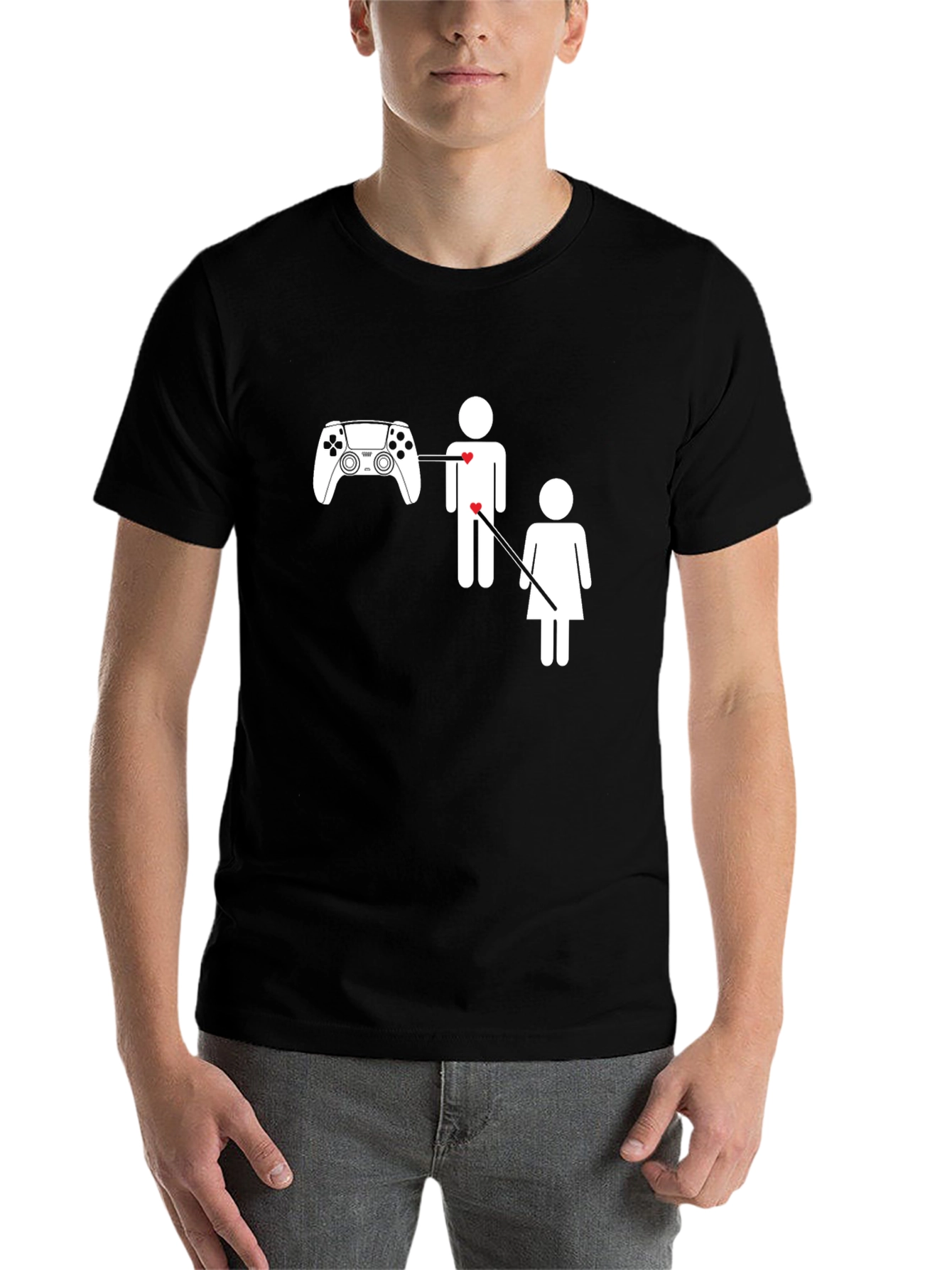 Black Gamer's Heart T-Shirt - Black Cotton Tee view 7