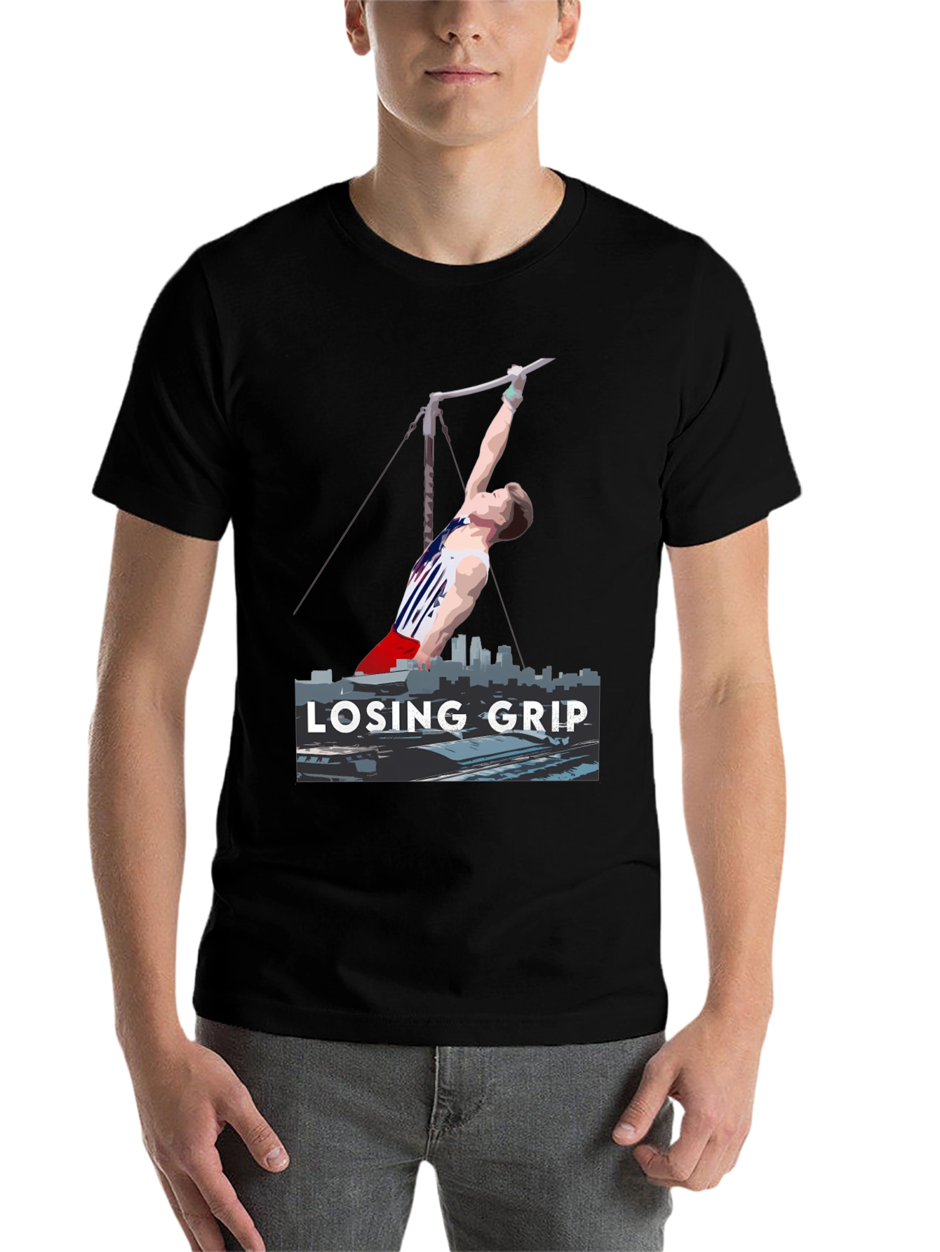Black Losing Grip Gymnast Graphic T-Shirt view 7