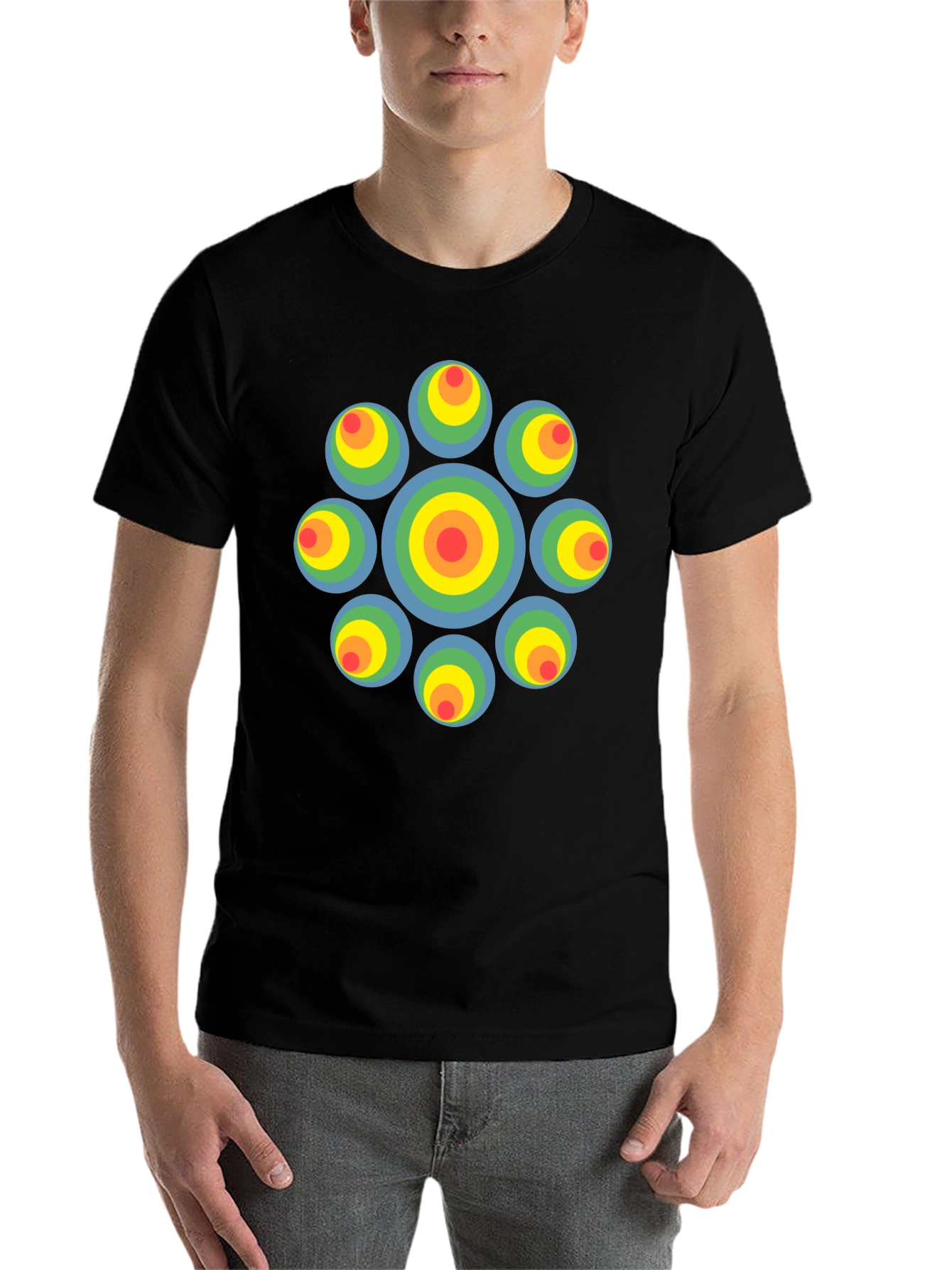 Black Retro Circle Graphic Black T-Shirt - Unique Design view 7