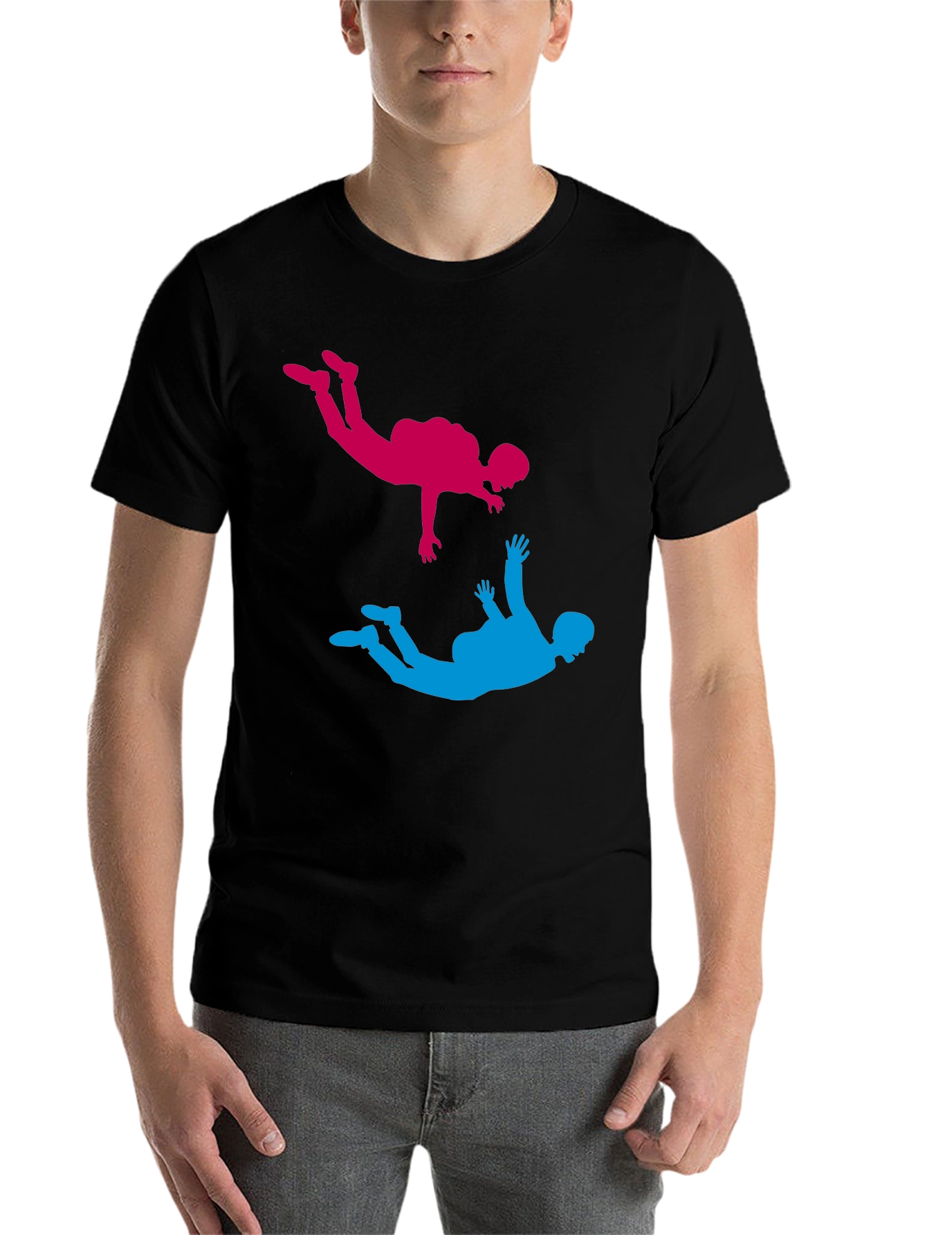 Black Skydiving Silhouette Graphic Tee - Black Cotton Blend view 7