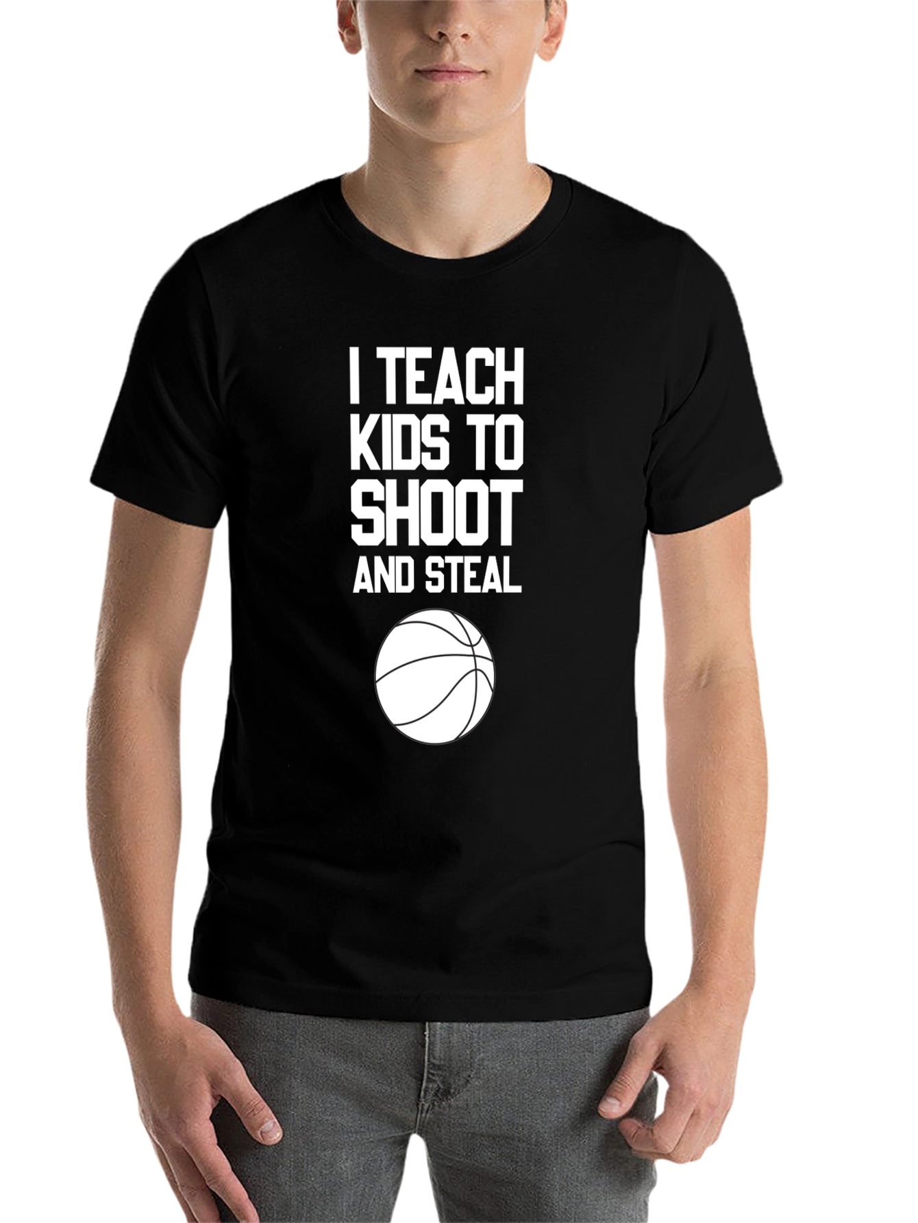 Black I Teach Kids to Shoot and Steal T-Shirt - Basketball Coach Tee view 7
