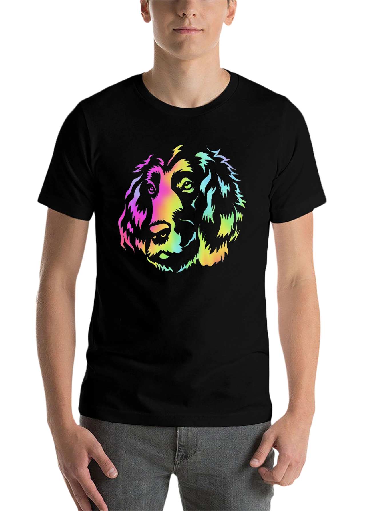 Black Rainbow Dog Graphic Black T-Shirt view 7