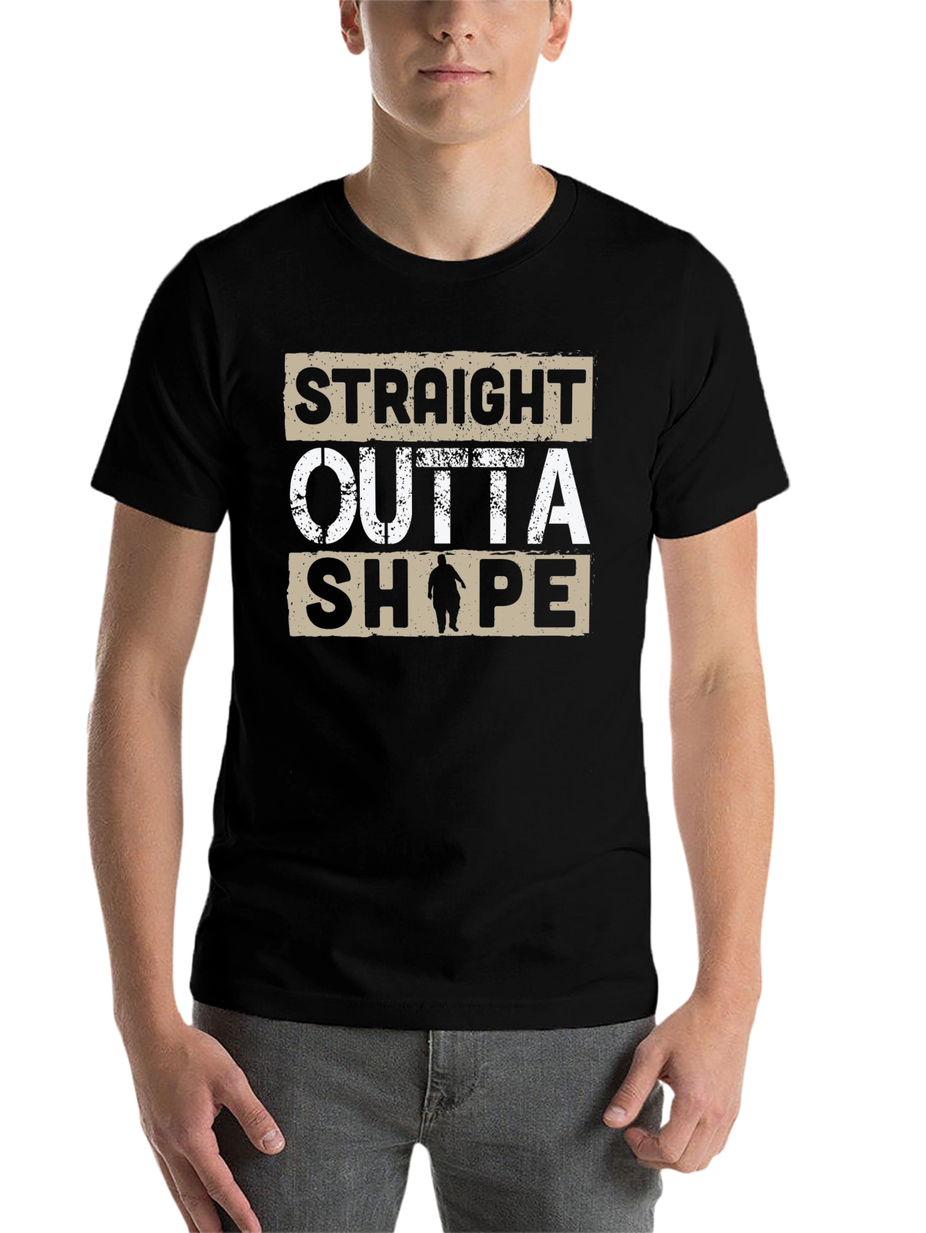 Black Straight Outta Shape T-Shirt - Funny Graphic Tee view 7