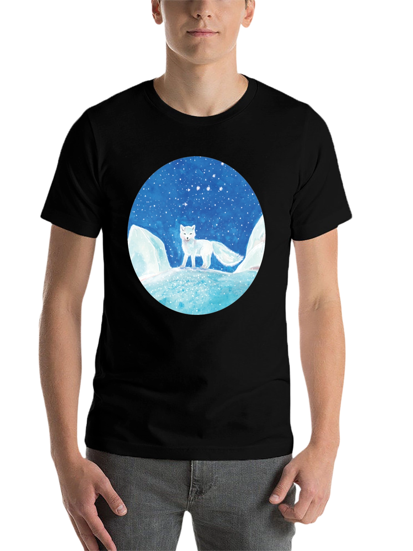 Black Arctic Fox Graphic Tee - Unisex Black T-Shirt view 7
