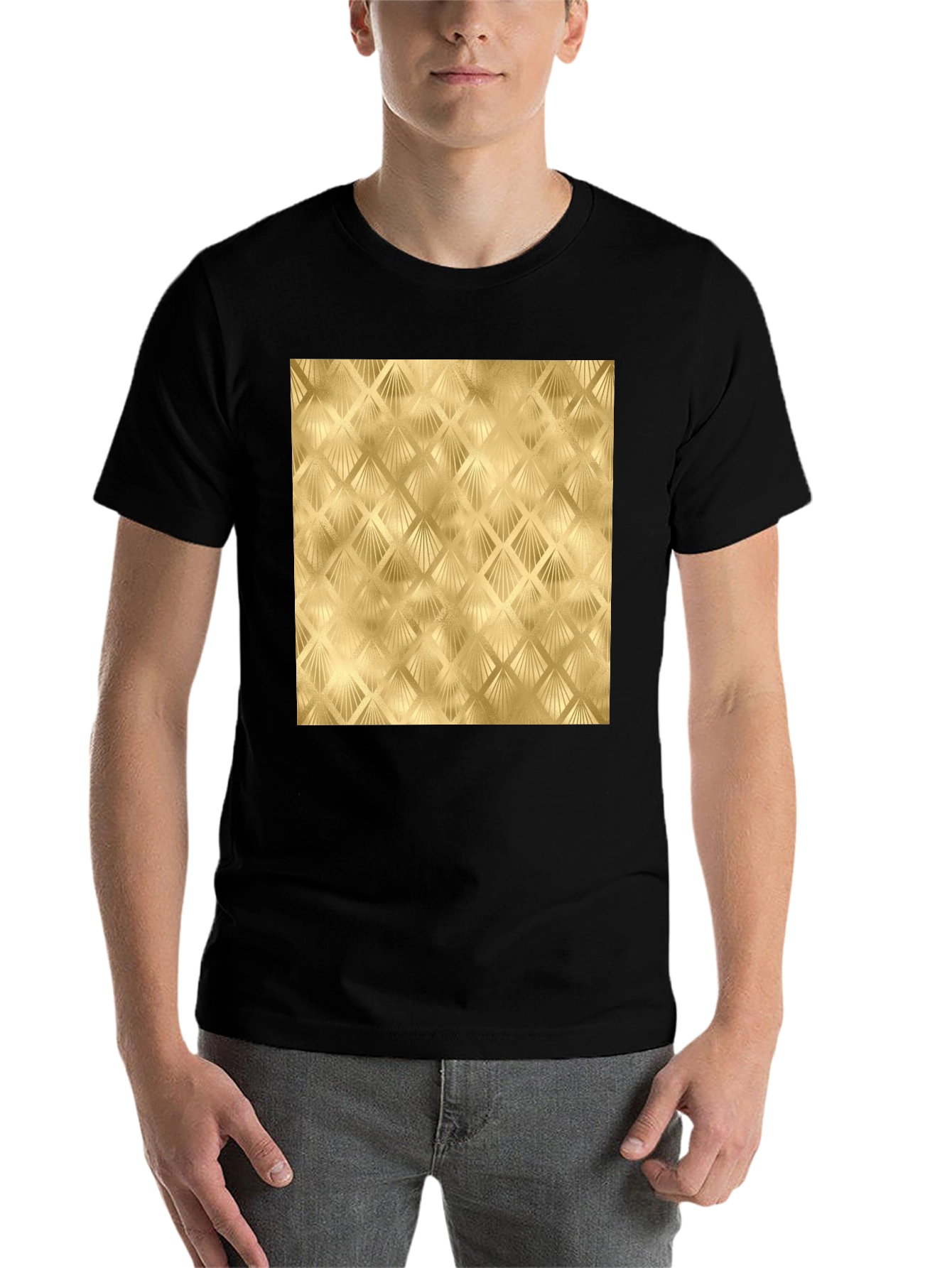 Black Golden Art Deco Pattern Black T-Shirt view 7