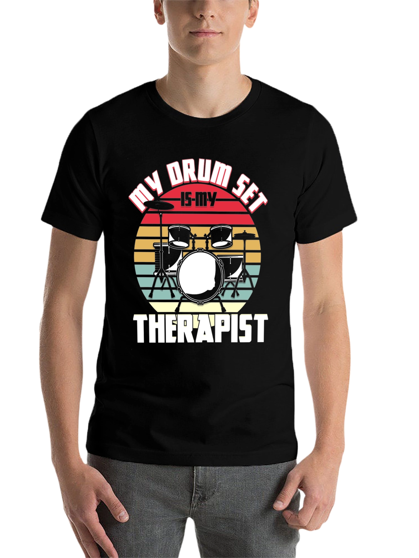 Black Drum Set Therapist Graphic Tee view 7