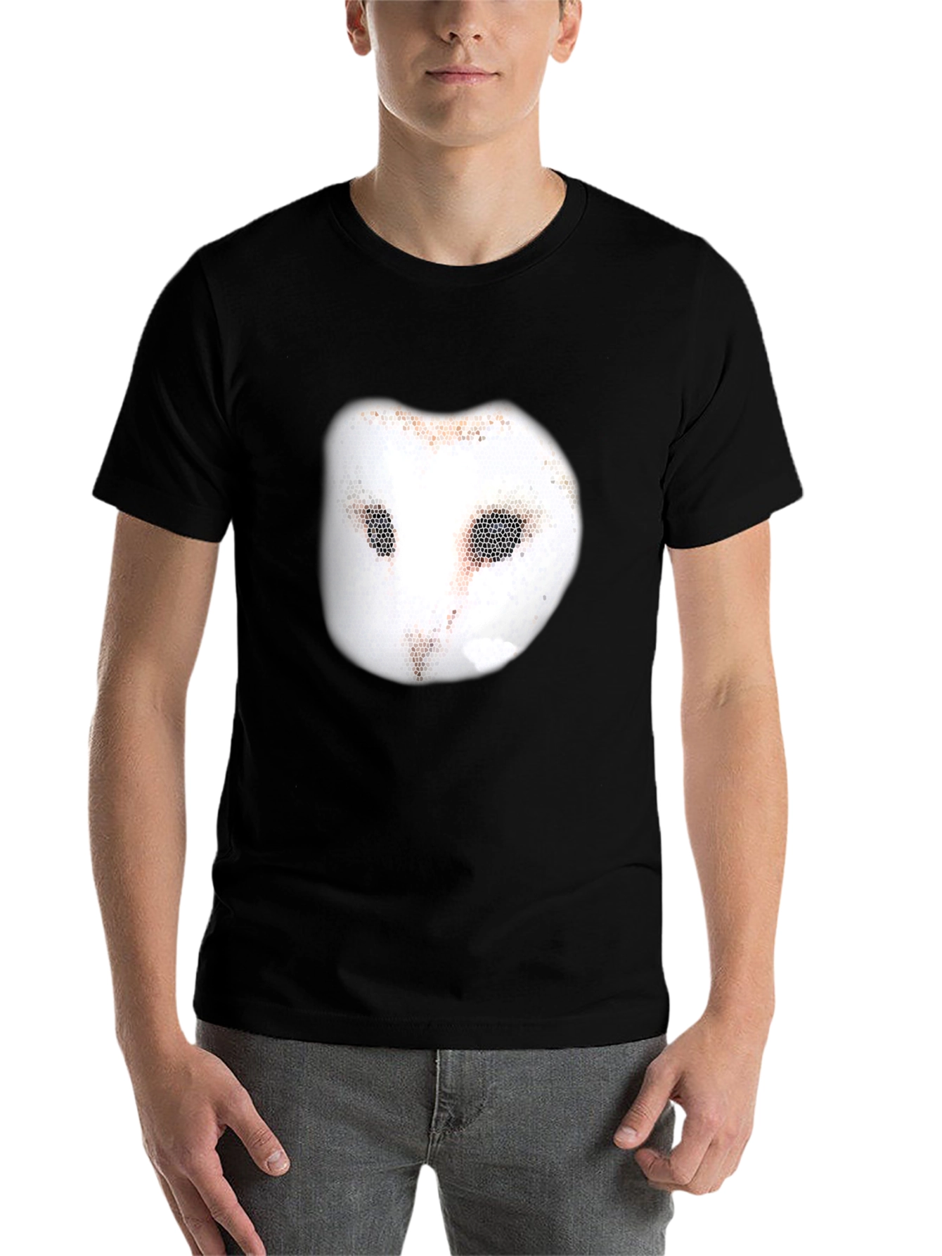 Black Unique Owl Mask Graphic Tee - Casual Black T-Shirt view 7