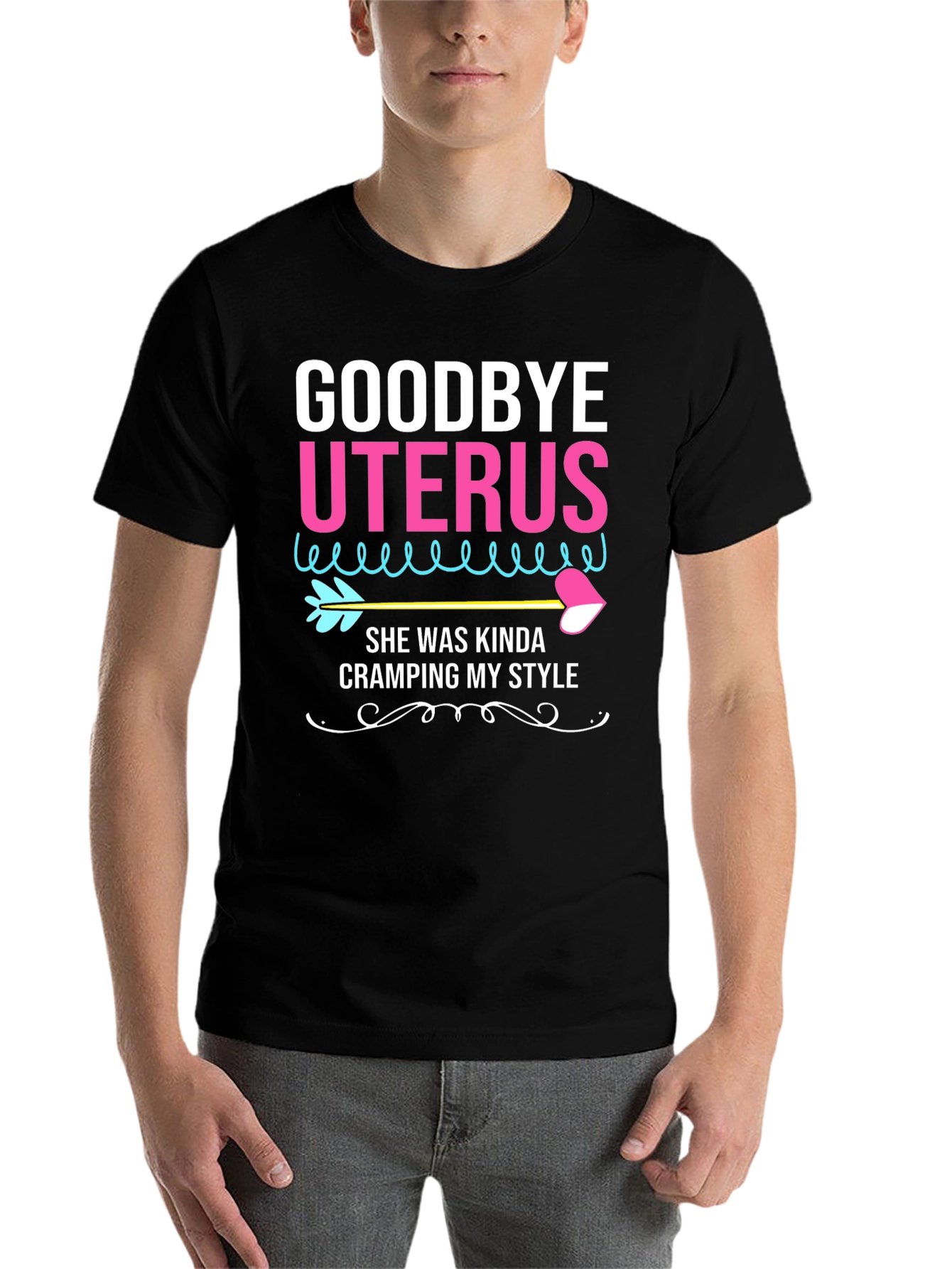 Black Goodbye Uterus Humor Graphic Tee view 7